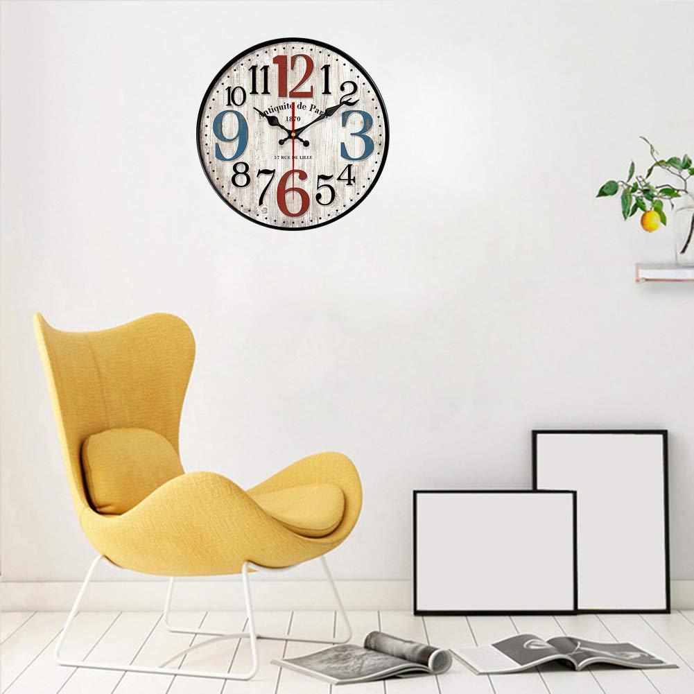 YeYo Simple European Style Wall Clock Wooden MDF Waterproof Silent Art Decor for Home Living Room Office Decoration (16 inch)