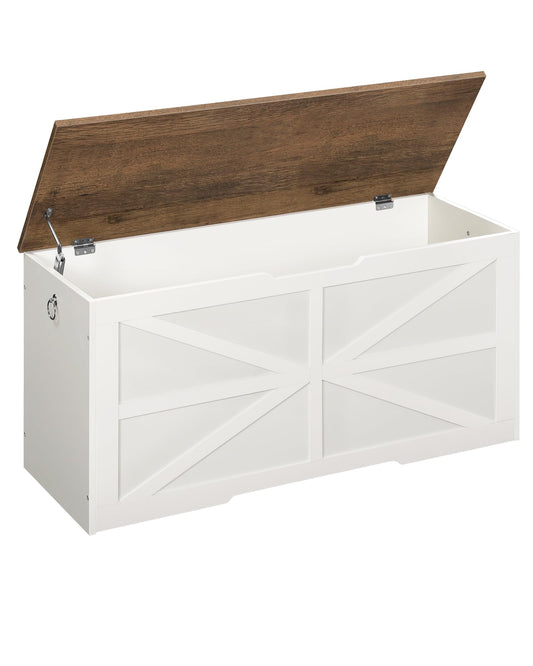 CHOEZON Storage Chest, 39.4" Toy Chest, Modern Storage Bench with Safety Hinge, Toy Box, Farmhouse Style, for Bedroom, Living Room, Walnut and White MCW10WL