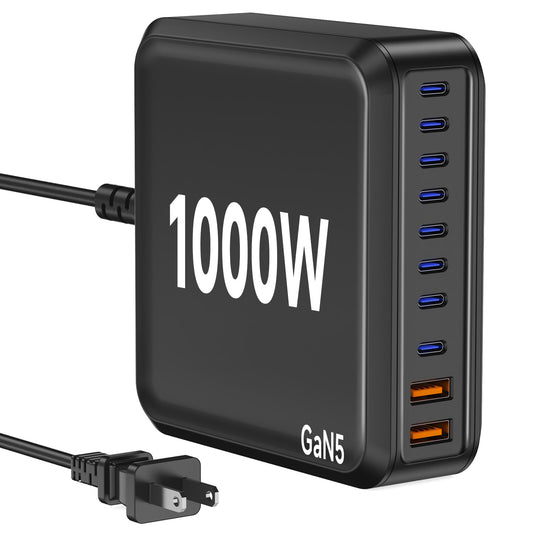 1000W USB C Charger Block,10 Port USB C Charging Station GaN Type C Charger Block,PD 140W Laptop Fast Charger Adapter with 8 USB-C Ports and 2 USB-A Ports for MacBook Pro/Air, iPad, iPhone,Galaxy