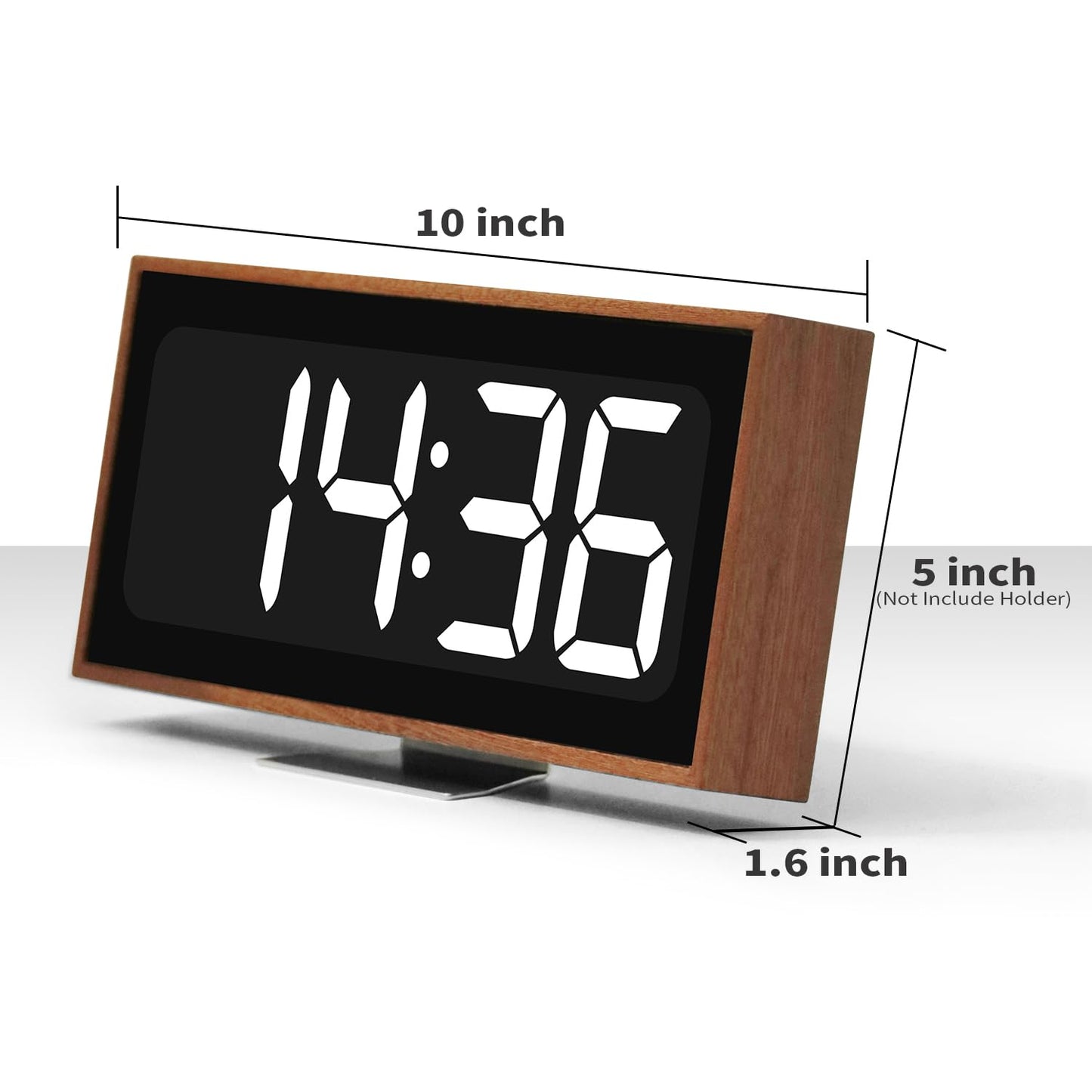 SCOAGE Wooden Digital Desk Clock, 10 x 5 Inch Plug in Electric LED Clock with Large Easy to Read Numbers, 12/24H Switch, Bright LED Display, Minimalist Desk Clock for Living Room, Office, Classroom