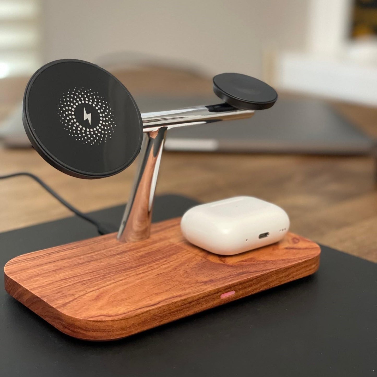 3-in-1 Real Natural Wood Wireless MagSafe Compatible Magnetic Charger Stand Station for Apple iPhone 17/16/15/14/13/12, Plus, Mini, Pro, ProMax, Apple Watch AirPods, Fast Charging 15W