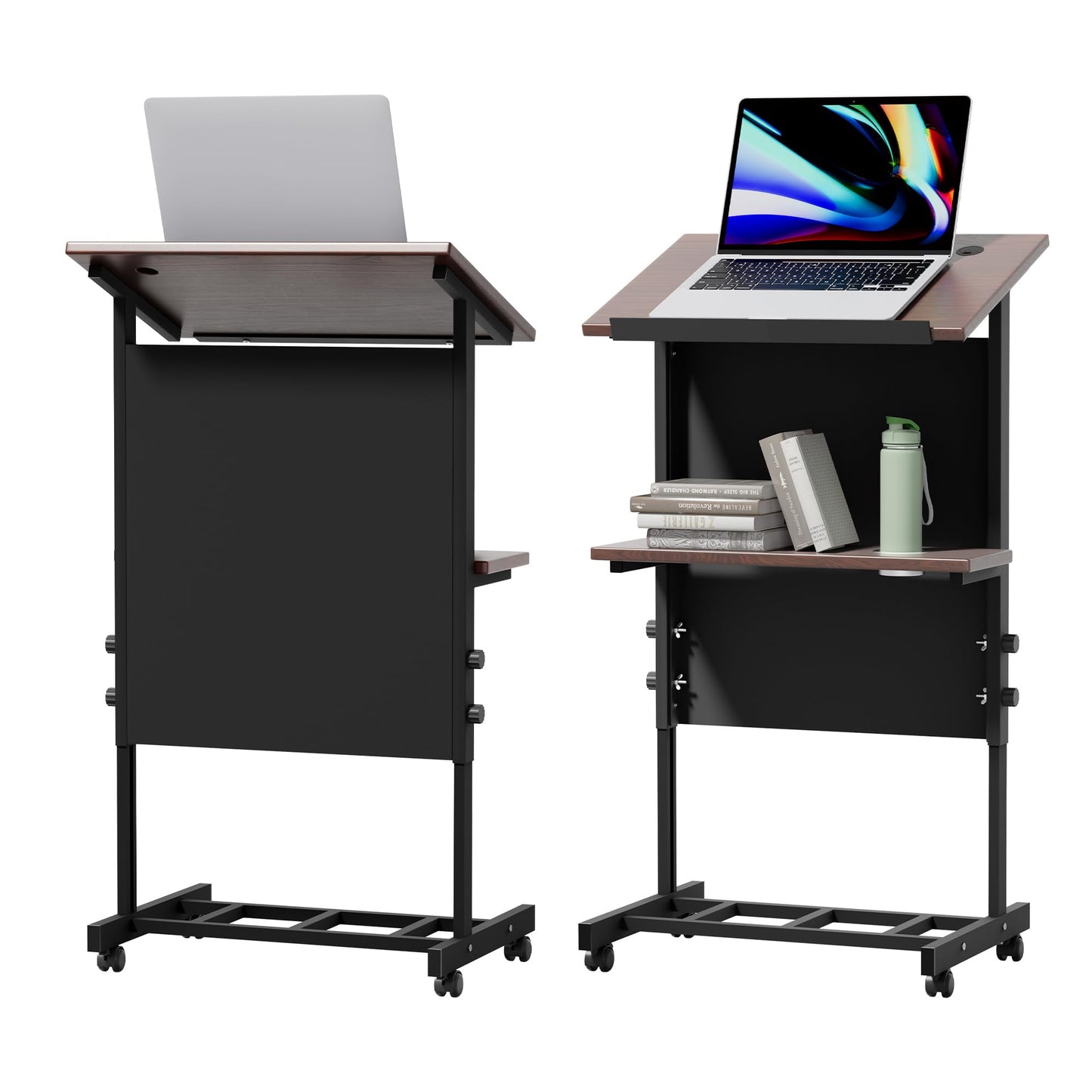Portable Podium with 7 Adjustable Heights,Podium Stand with Shelf and Cup Holder,Lectern for Seminars,Schools and Conferences (Black)