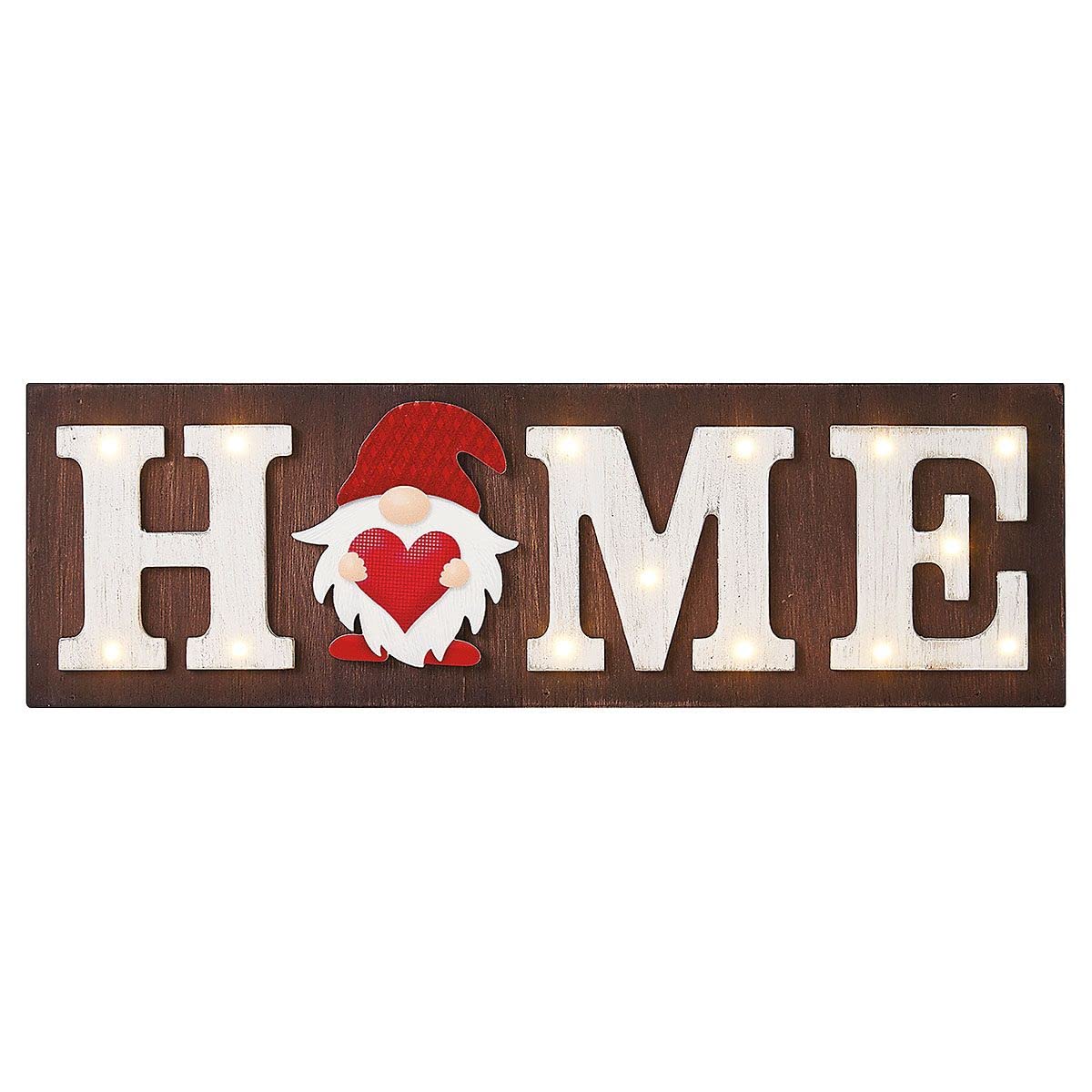 Lillian Vernon Holiday LED Light Gnome Home Table & Shelf Sitter Sign, Seasonal Tabletop Decorations & Rustic Indoor Home Decor, 3 ¾ “ Tall, MDF & Wood