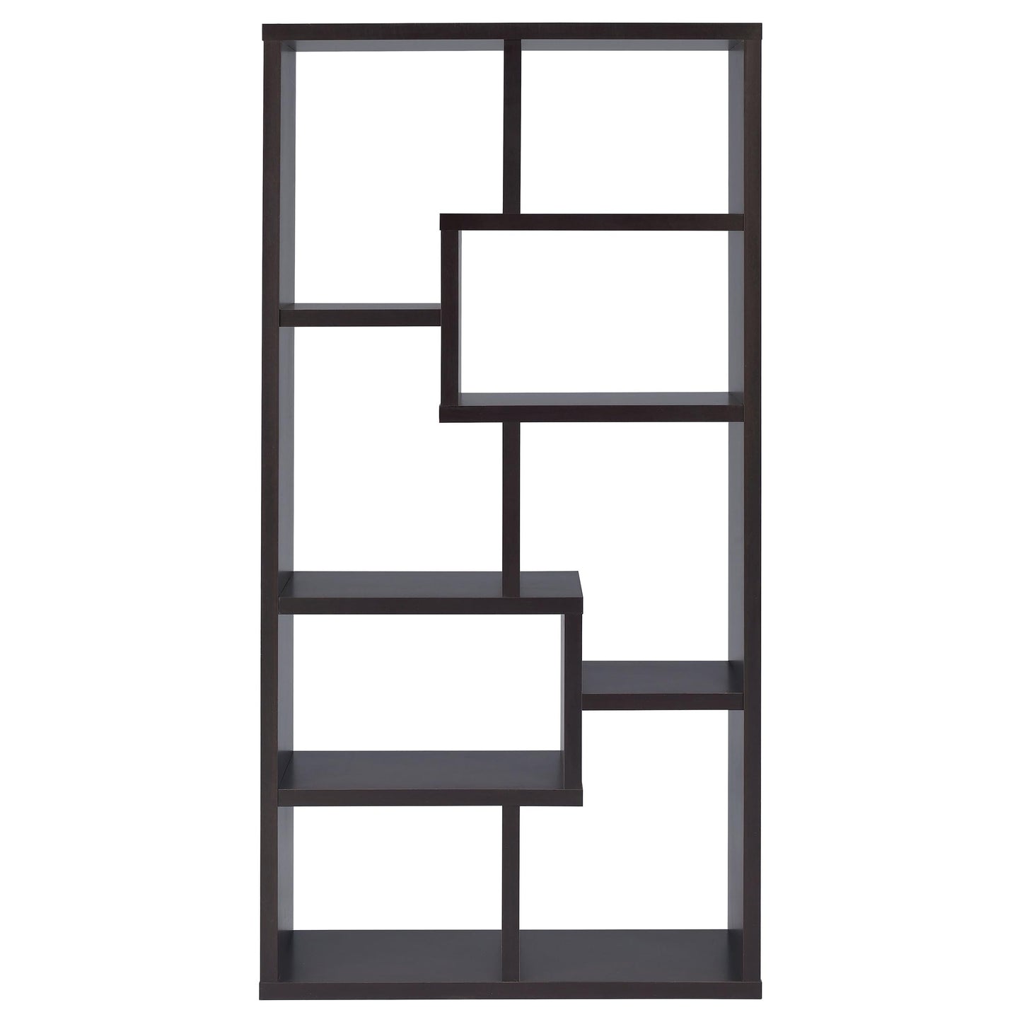 Coaster Home Furnishings - Theo - Wood - Geometric Bookshelf with Open Cubbies and Six Staggered Shelves - Home Office - 71-Inch - Cappuccino - 800264