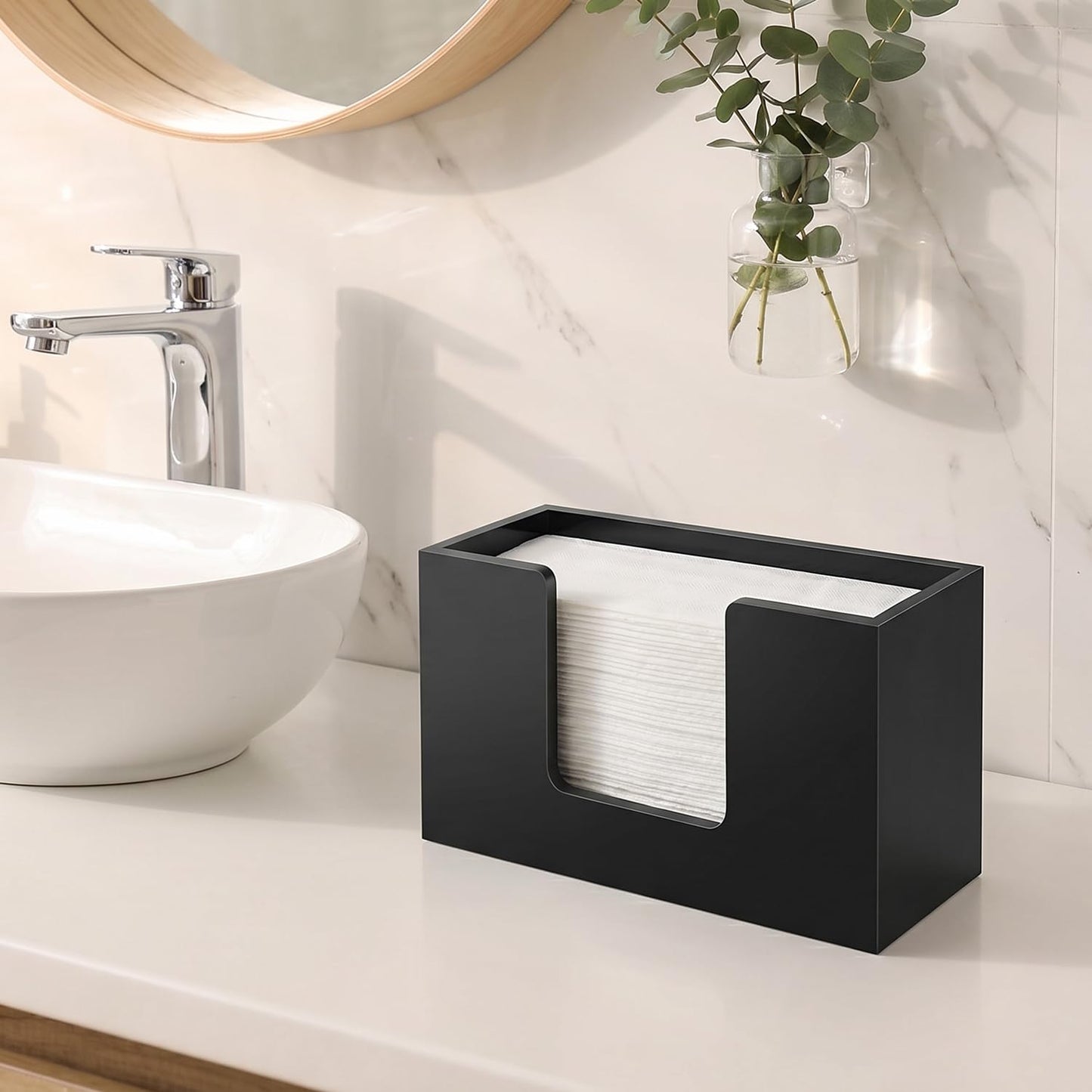 Wooden Paper Towel Dispenser Countertop Paper Towel Holder Counter for Bathroom Black Napkin Holder Kitchen Multifold Towels Dispenser C-fold Trifold Folded Hand Towels Holders for Bathroom Toilet