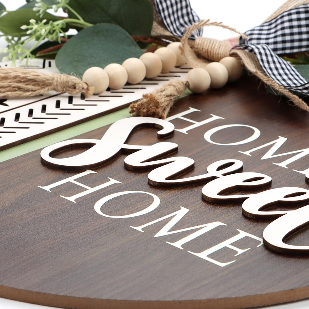 TOARTi 3D Welcome Front Door Wreath Porch Decor, Wooden Home Sweet Home Boho Outdoor Sign Hanging, Farmhouse Aztec Wall Sign Hanger with Artificial Leaves&Rustic Beads