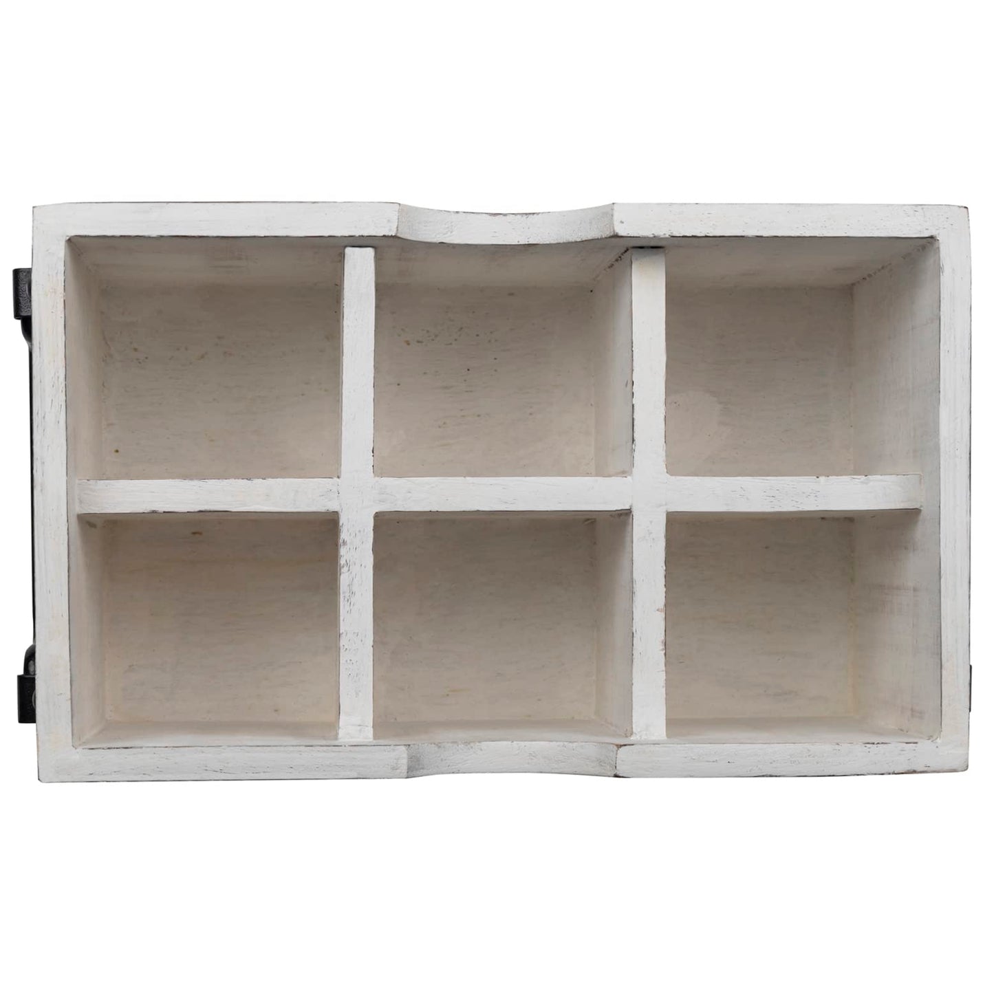 GoCraft 6-Compartment Wooden Flatware Caddy – Versatile Organizer for Kitchen Utensils, Silverware, Condiments, Craft Supplies, Makeup Brushes – Whitewashed Mango Wood with Sturdy Metal Handles