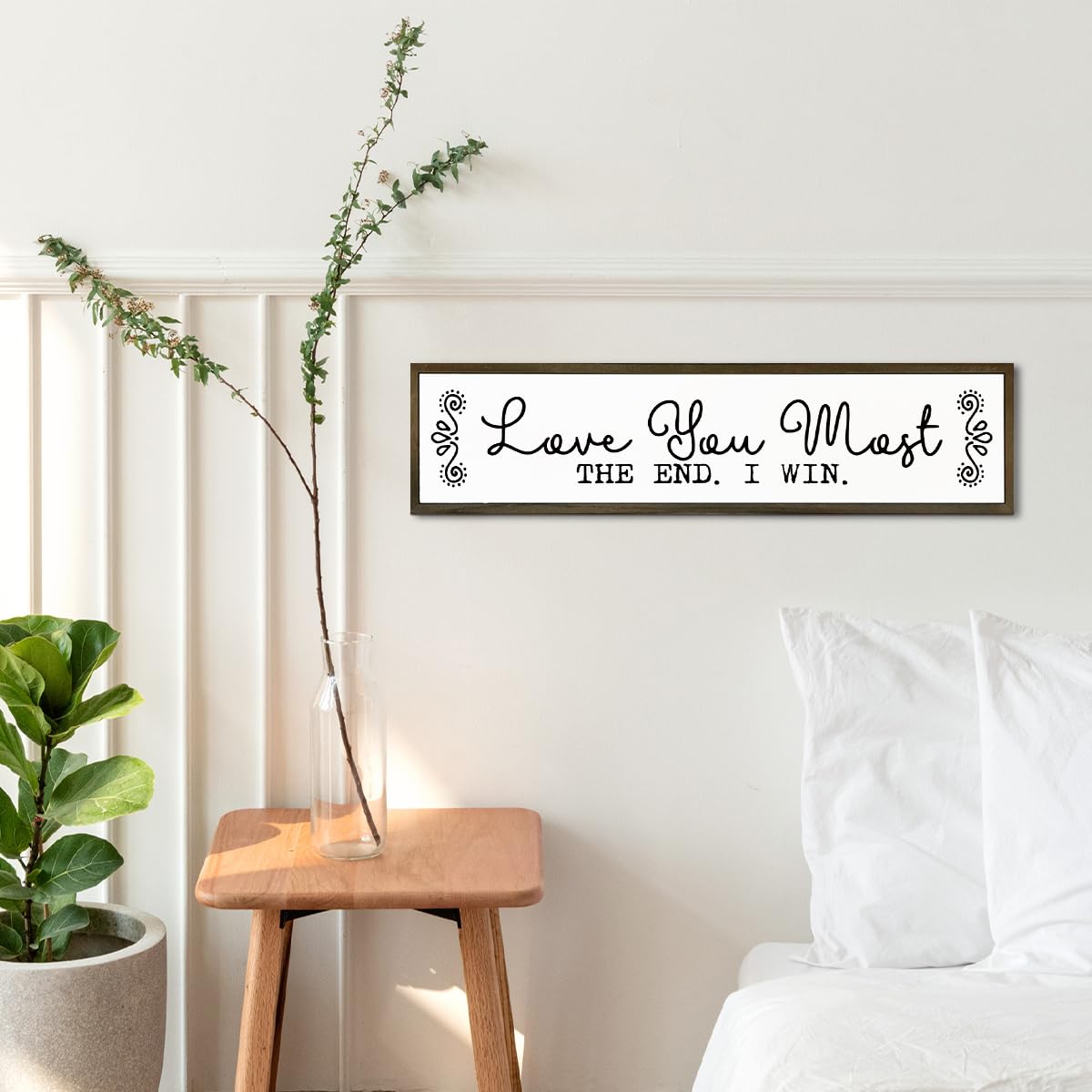 Love Sign, Farmhouse Wooden Box Sign, Home Bedroom Decor, Wood Framed Hanging Sign, Decoration for Wedding Anniversary, Love You Most The End I Win Sign 17.8x4x1.2 inches