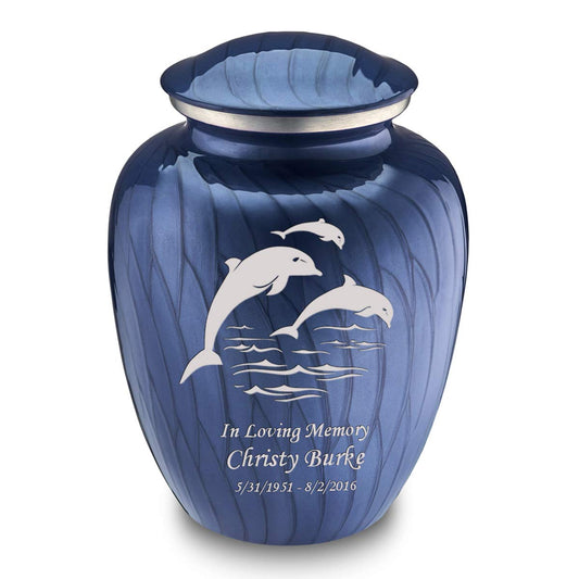 Geturns - Adult Personalized Dolphin Cremation Urns for Human Ashes I Large Pearl Cobalt Blue Funeral Urn for Men and Women I 200 lbs