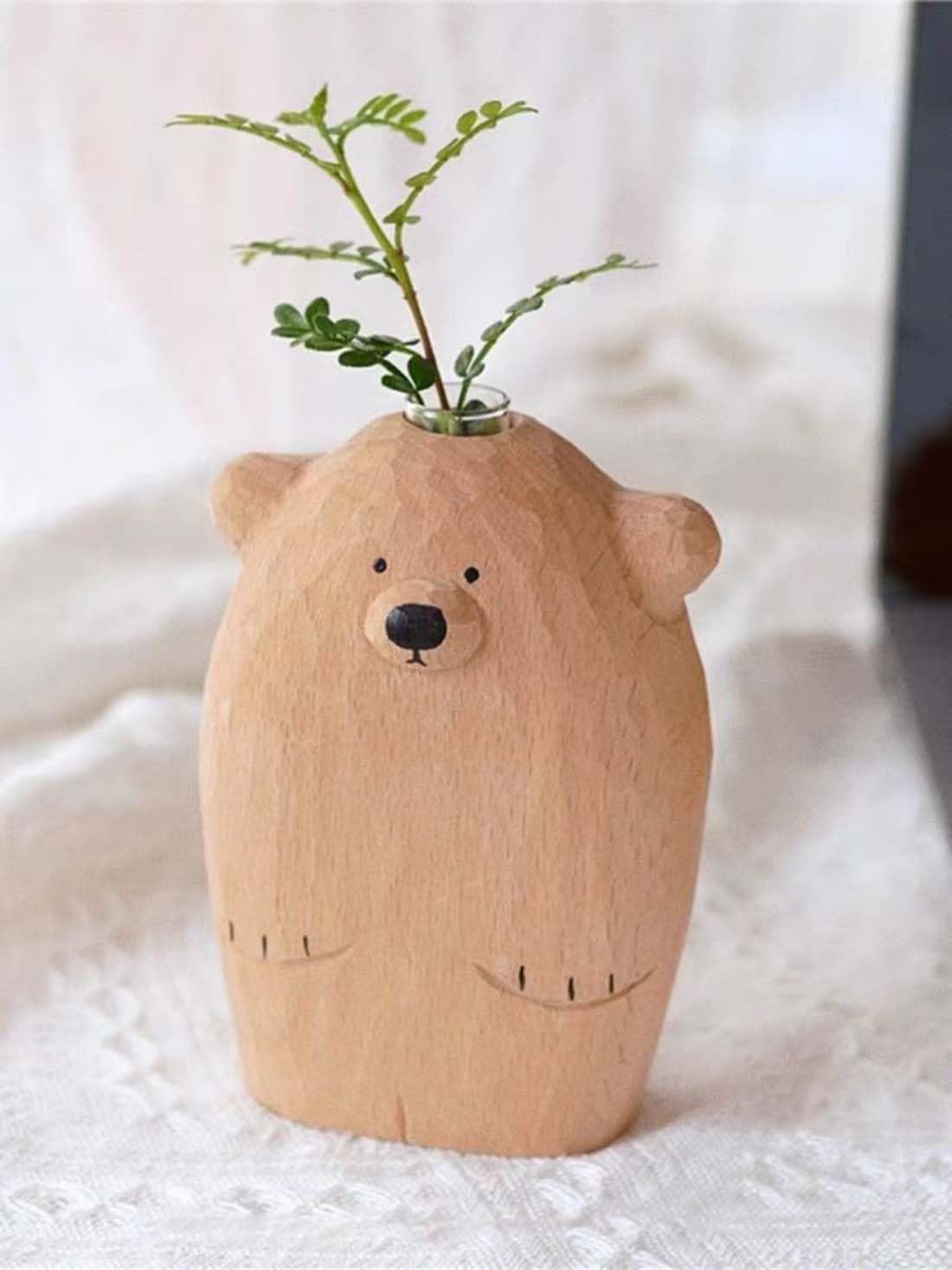 Eyepkildly Handmade Wooden Bear Vase, Solid Wood Bear Statue Vase，Modern Shelf Decor Accents，Cute Bear Decoration Vase,Decorative Solid Wood Handmade Vase，Worth Collecting. (Bear)
