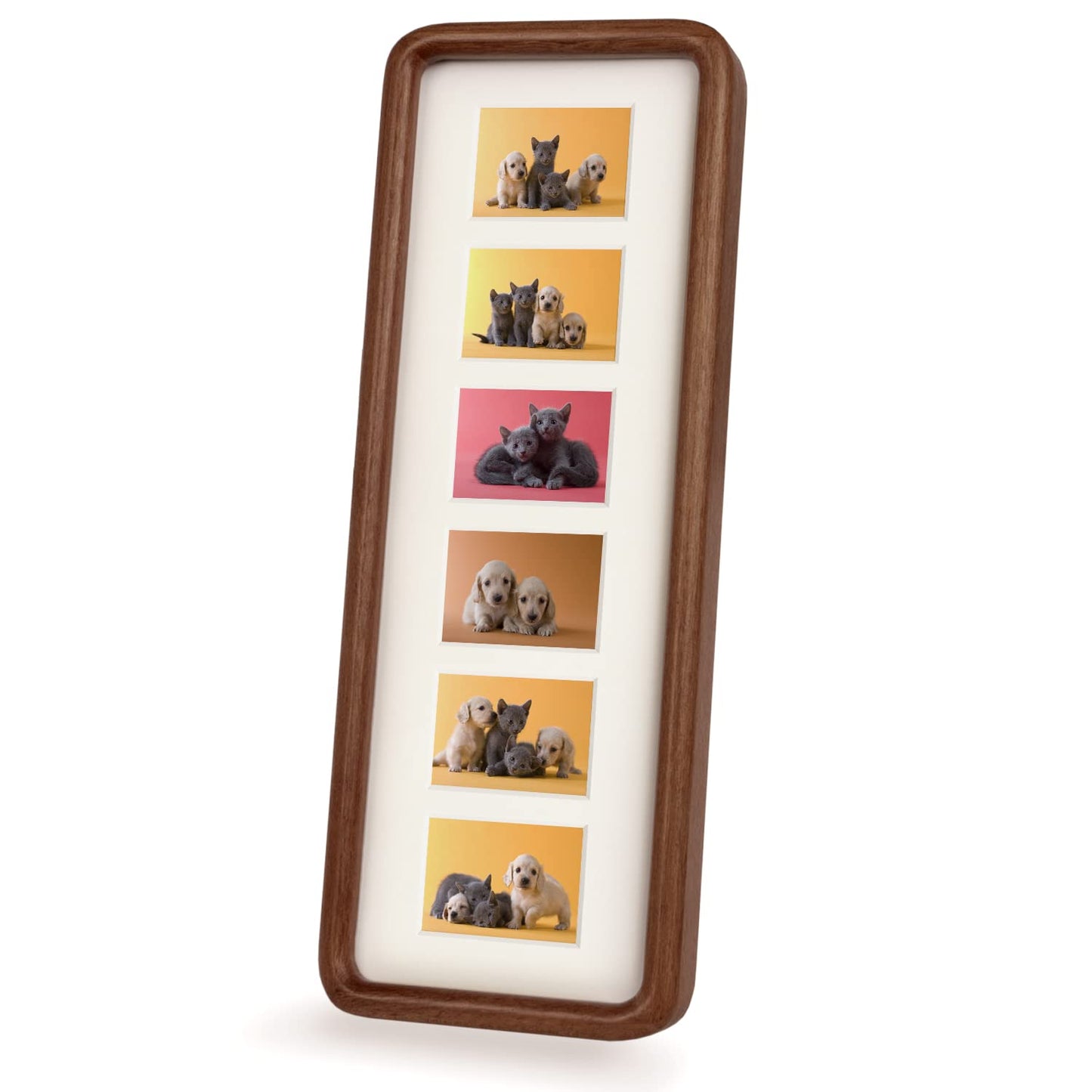 Hans 4"x12" Frames Collage Photo Frame Single Mat with Six 1.5x2.5 Openings and Satin Solid Frame Horizontal or Vertical(6 Openings)