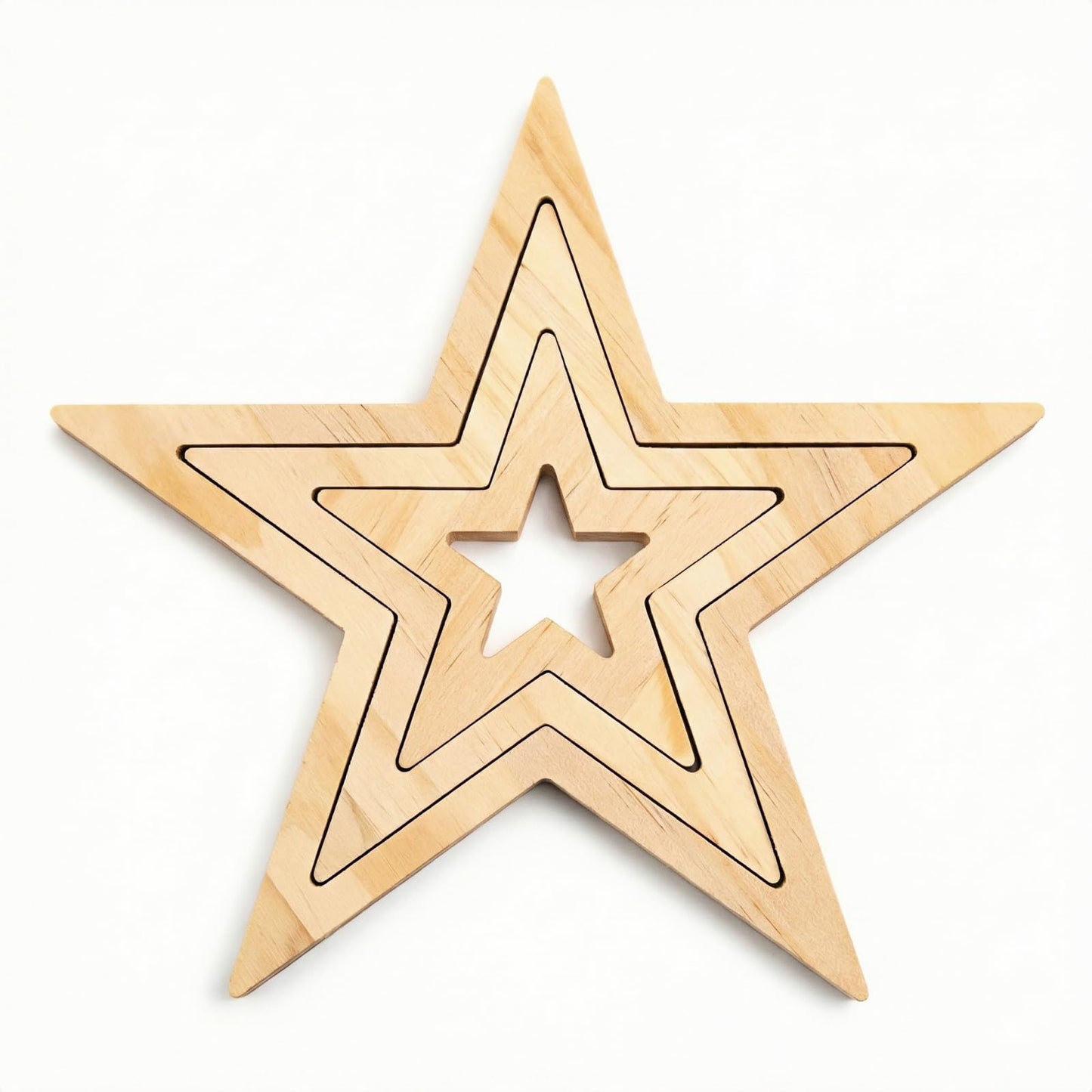 9.7 Inch Wooden Star Decor – Rustic Farmhouse Table Centerpiece, Natural Wood Nested Sign for Mantel, Shelf, Office, Kitchen, Holiday Decorations