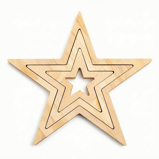 9.7 Inch Wooden Star Decor – Rustic Farmhouse Table Centerpiece, Natural Wood Nested Sign for Mantel, Shelf, Office, Kitchen, Holiday Decorations