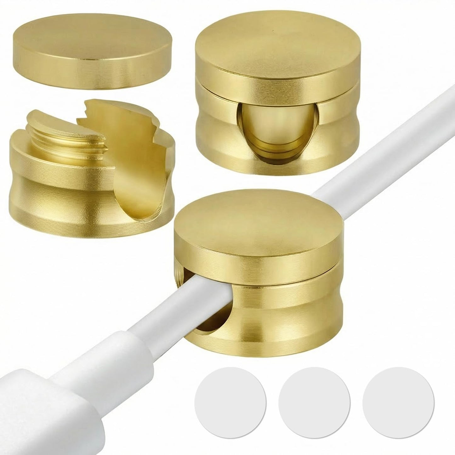 Kofuyni 3 Pack Upgraded Cord Management Clips with Extra-Large Adhesive Base, Stronger Hold Phone Charger Holder for Nightstand, Premium Aluminum Gold Sticky USB Wire Organizer Cable Clips for Desk