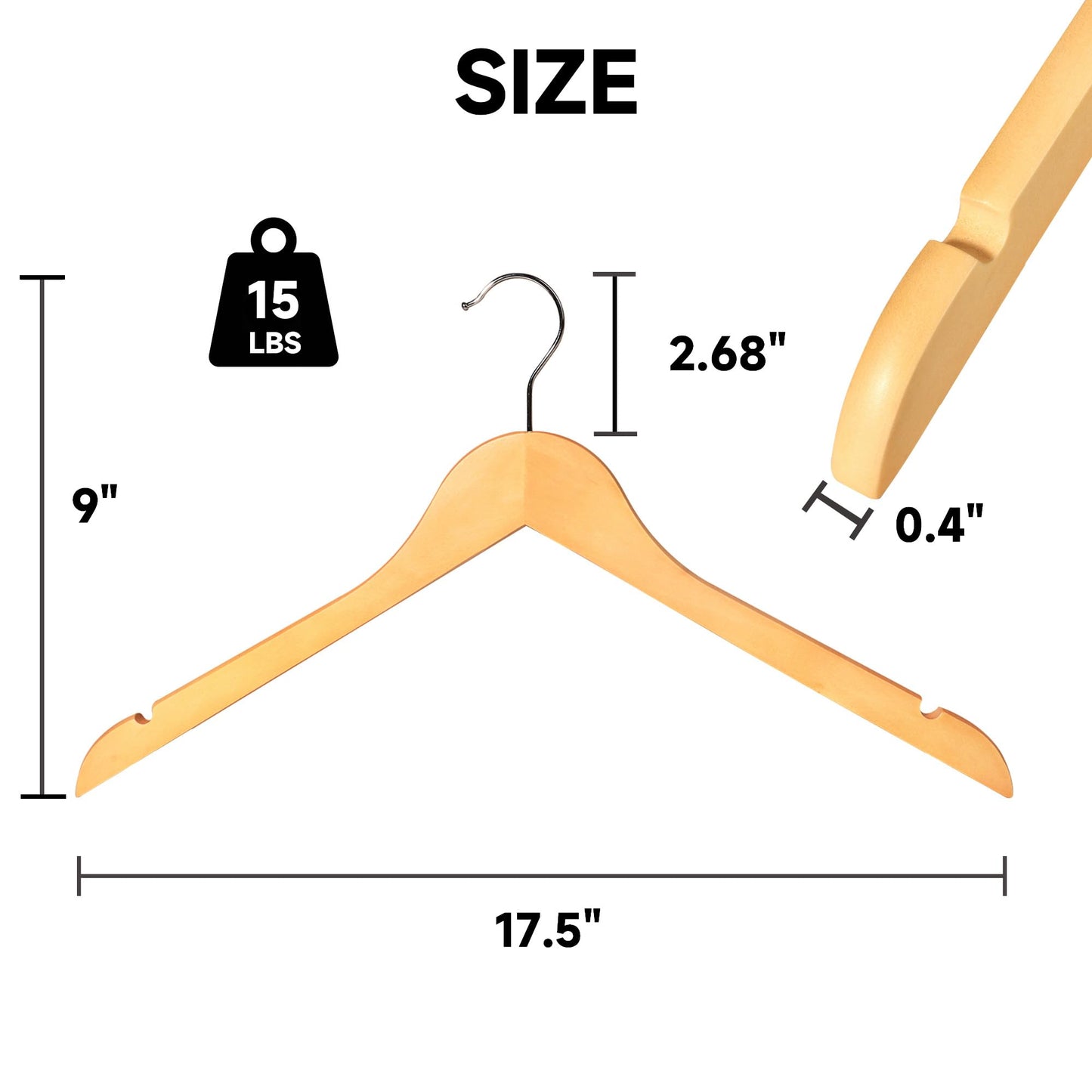 BP4U Premium Wooden Top Hangers, Heavy Duty Solid Wood Suit Hangers with 360° Swivel Hook & Anti-Slip Notches, Durable Clothes Hangers for Jackets, Coats, Shirts & Dresses(Natural Wood/12-Pack)