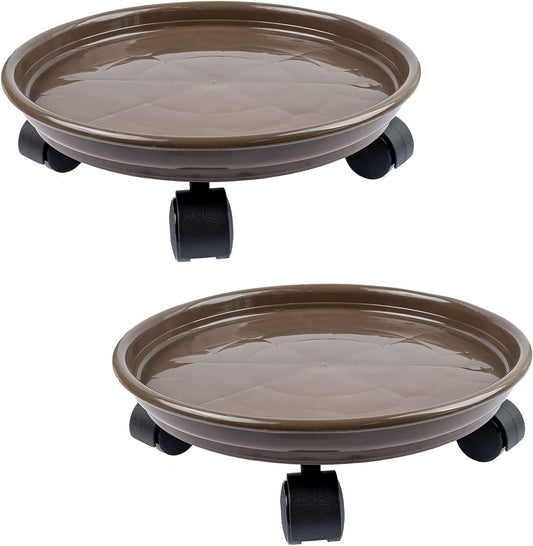 2Pcs Plant Caddy,Planter Pot Mover, Plant Pot Pallet Dolly Caster with Universal Wheels, Round Movable Planter Dolly Trolley Tray Pallet Outdoor Indoor Tree Flower Stand Planter (15.5 inch+2pcs+brown)