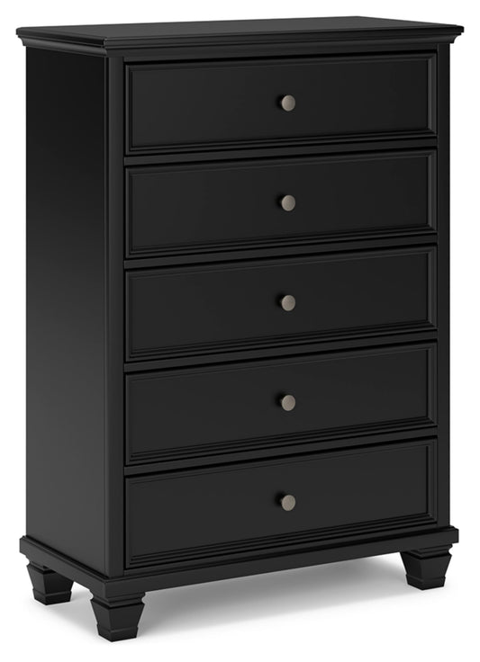 Signature Design by Ashley Lanolee Black Chest of Drawers, Tall Dresser, 5-Drawer Wooden Dresser for Bedroom, 36" W x 17" D x 50" H
