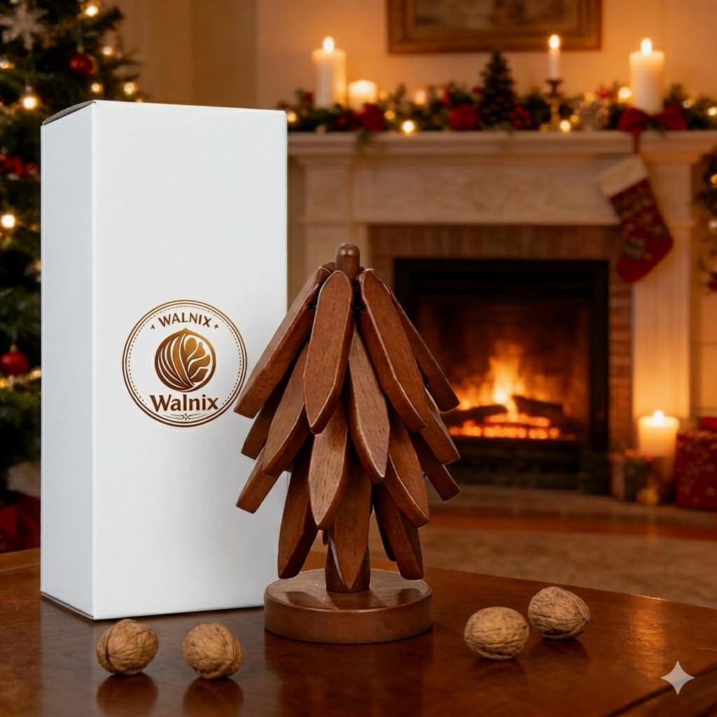Wooden Trivet Tree 4 in 1 Walnut Wood Pot Holder Stand 8.9 Inches Tall Decorative Kitchen Decor Trivet Heat Resistant Hot Pad and Table Protector for Kitchen Counter Unique Hostess Gift
