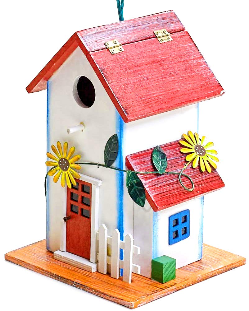 Hand-Painted Wooden Birdhouse with Flowers Outdoor Garden Decor by Bo Toys