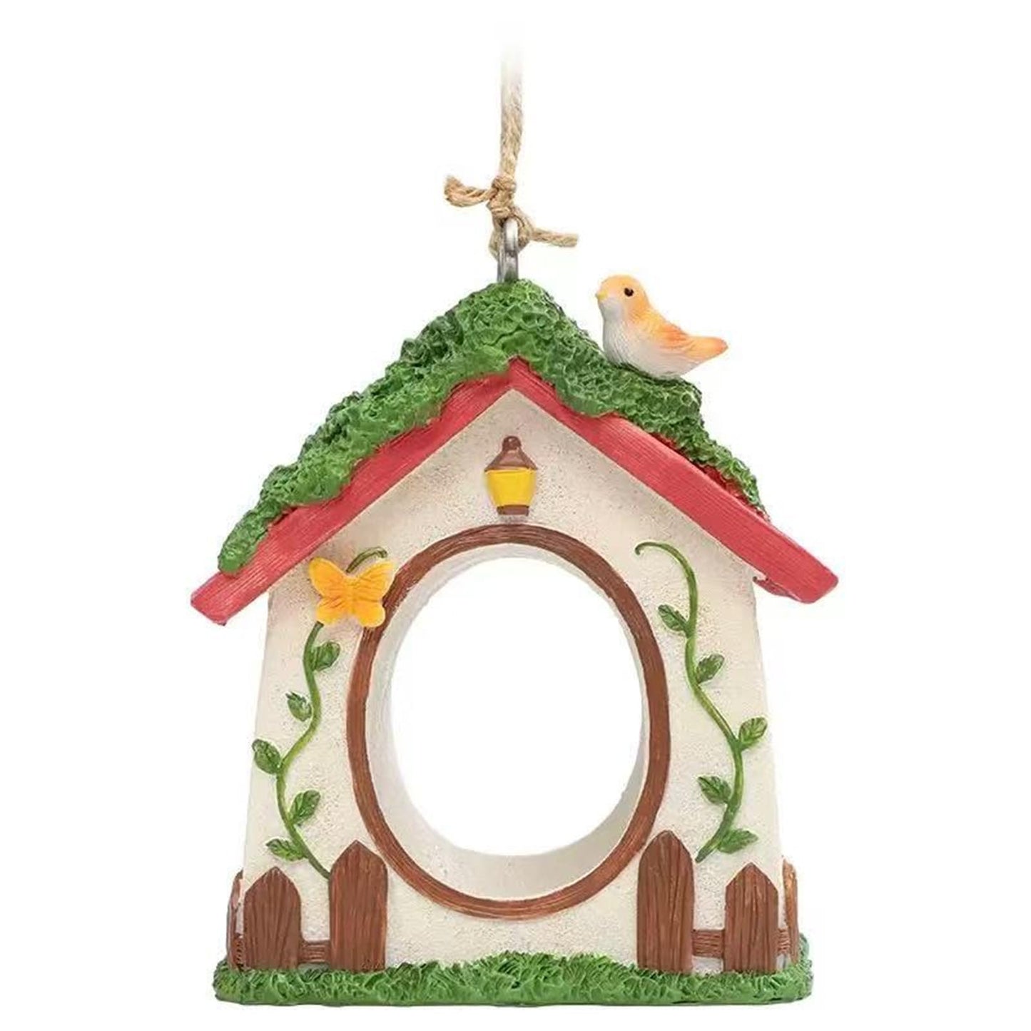 Bird Feeder House,Outdoor Hanging Bird's Nest, Hummingbird Houses,Wooden Fence Design, Butterfly and Bird Accents,Outdoor Hanging Design (Tengman Pattern)