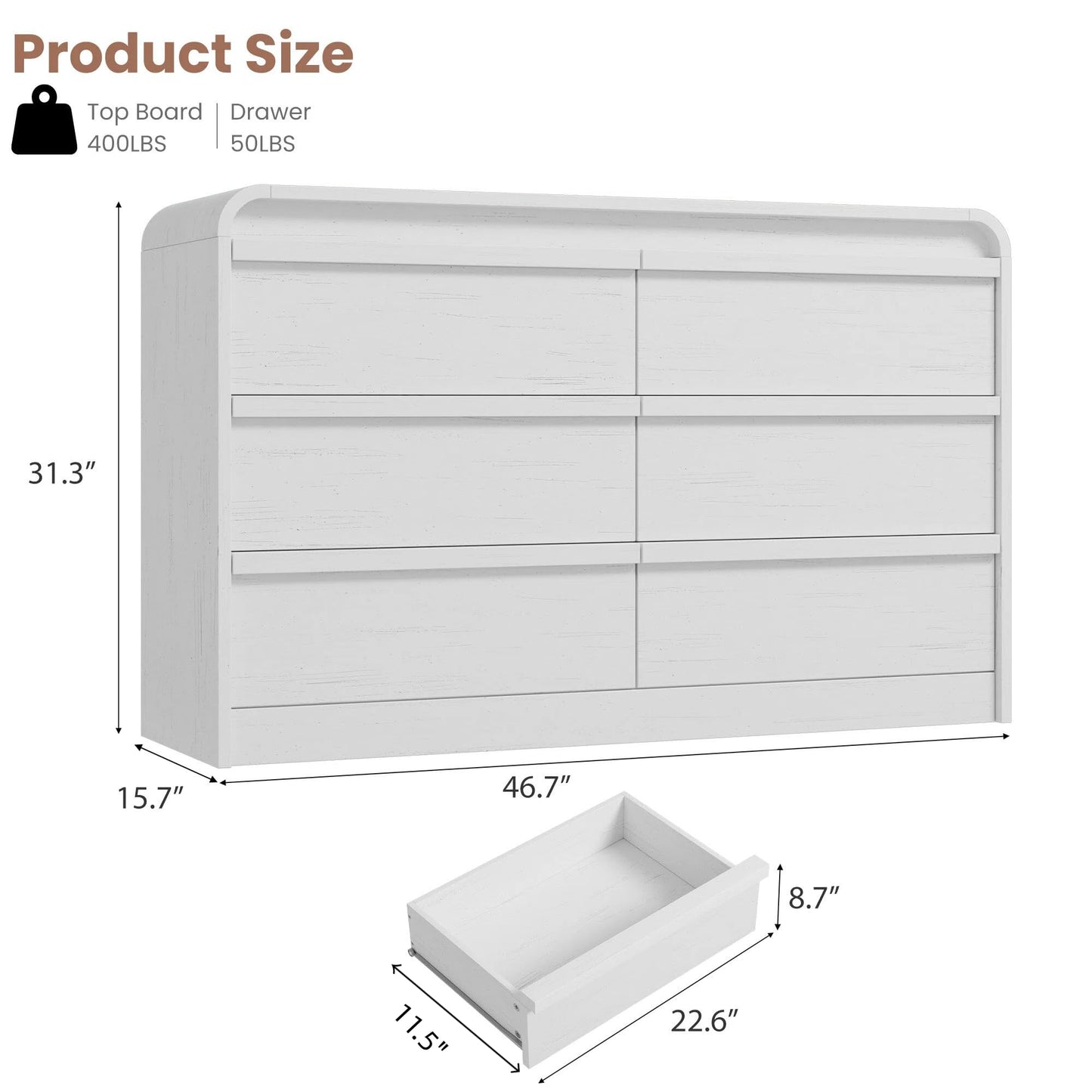 Garvee 6 Drawer Wooden Dresser, W