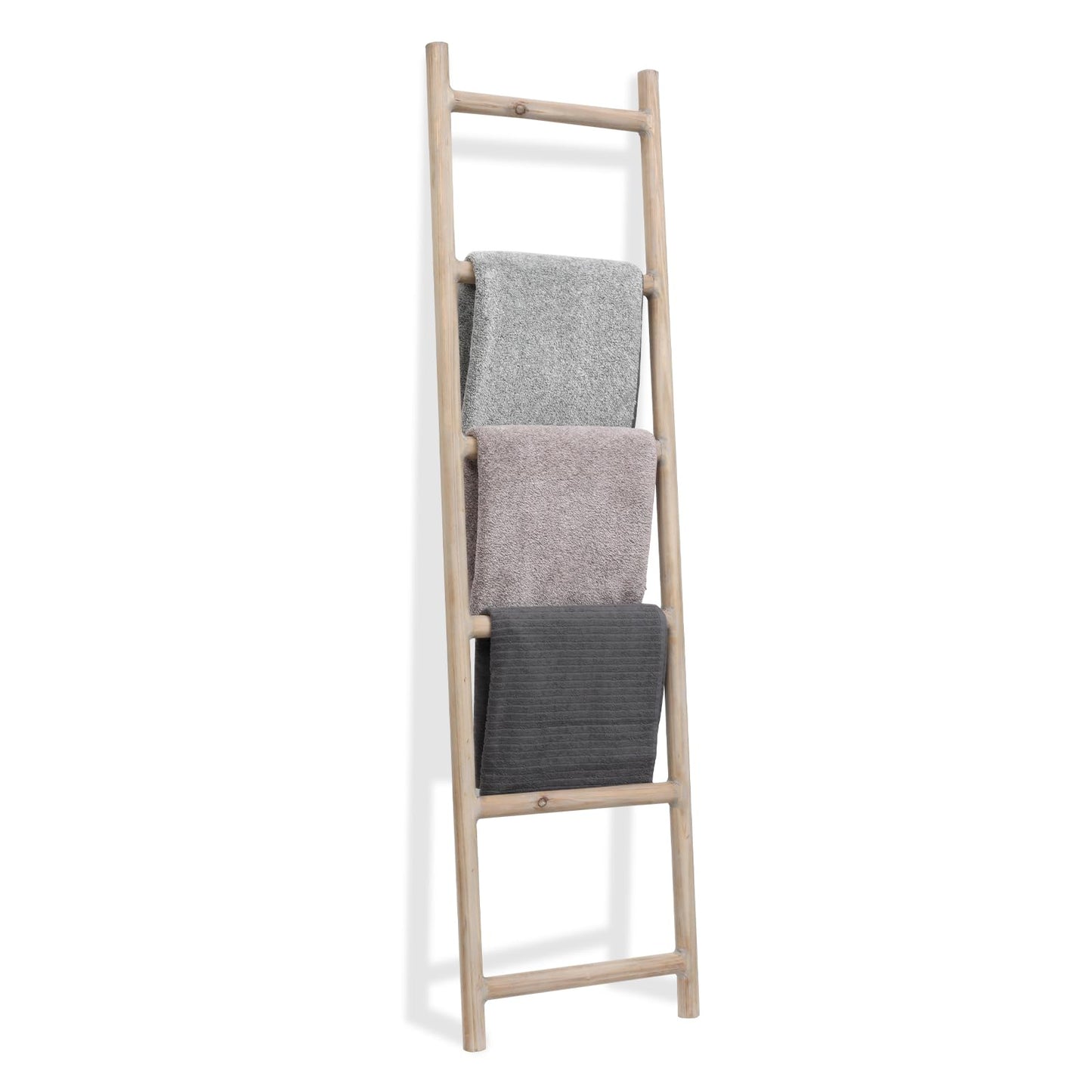 SwallowLiving Fully Assembled 6ft Farmhouse Wood Blanket Ladder Living Room Decorative Wall Leaning Quilt Display Holder Rustic Wooden Towel Rack for Bathroom, Natural & Graywashed
