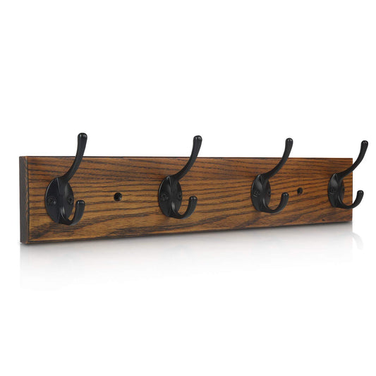 YTJG Coat Rack Wall Mounted, Wall Coat Rack with 4 Rustic Coat Hooks, 17” Entryway Ash Wood Coat Hanger Rail Hooks for Hanging Coats Hats, Perfect for Bedroom Bathroom Kitchen