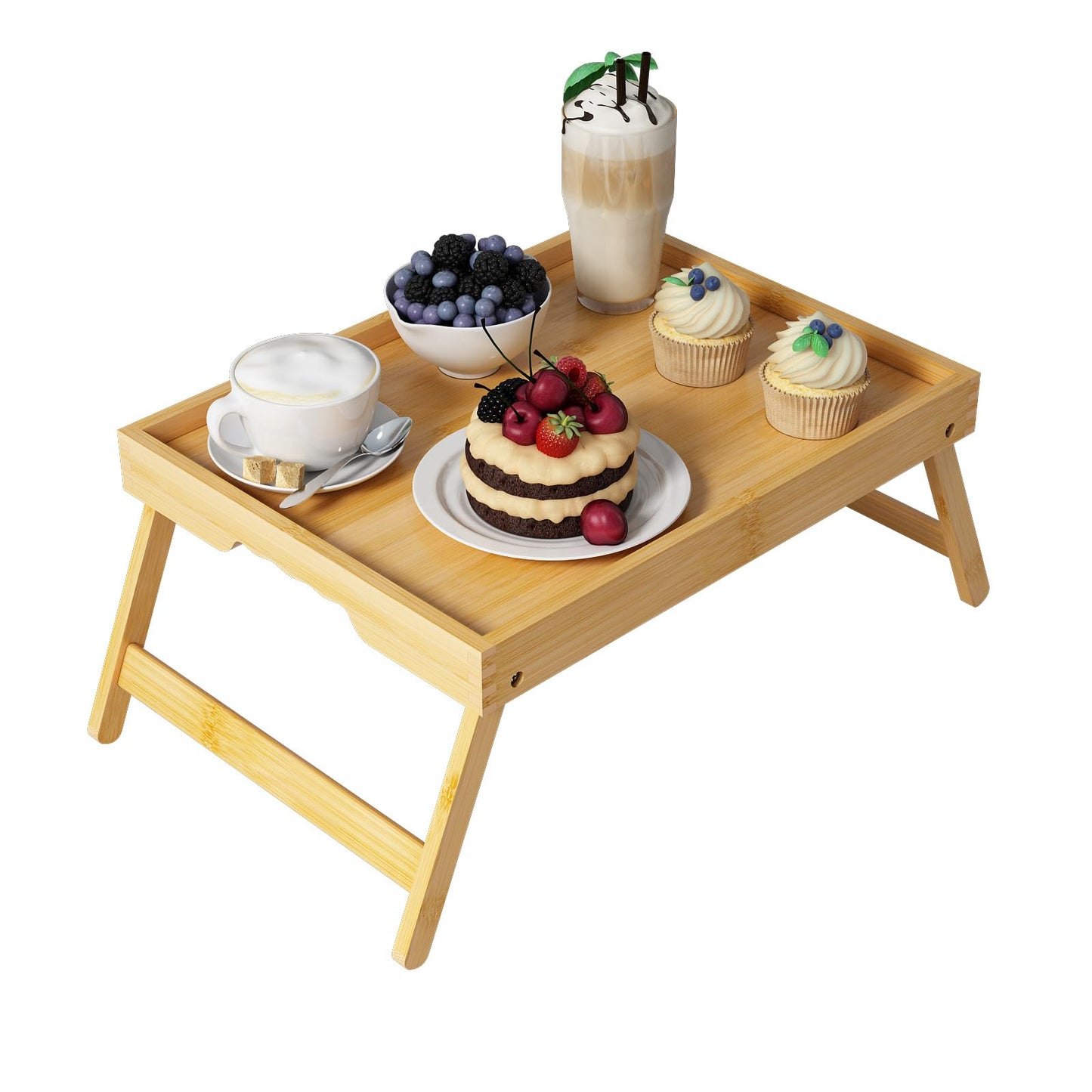 Youpehom Bed Tray Table with Folding Legs,Bamboo Breakfast in Bed for Kitchen Serving Tray,Sofa,Eating,Used As Laptop Desk Snack Tray (Bamboo, Medium)
