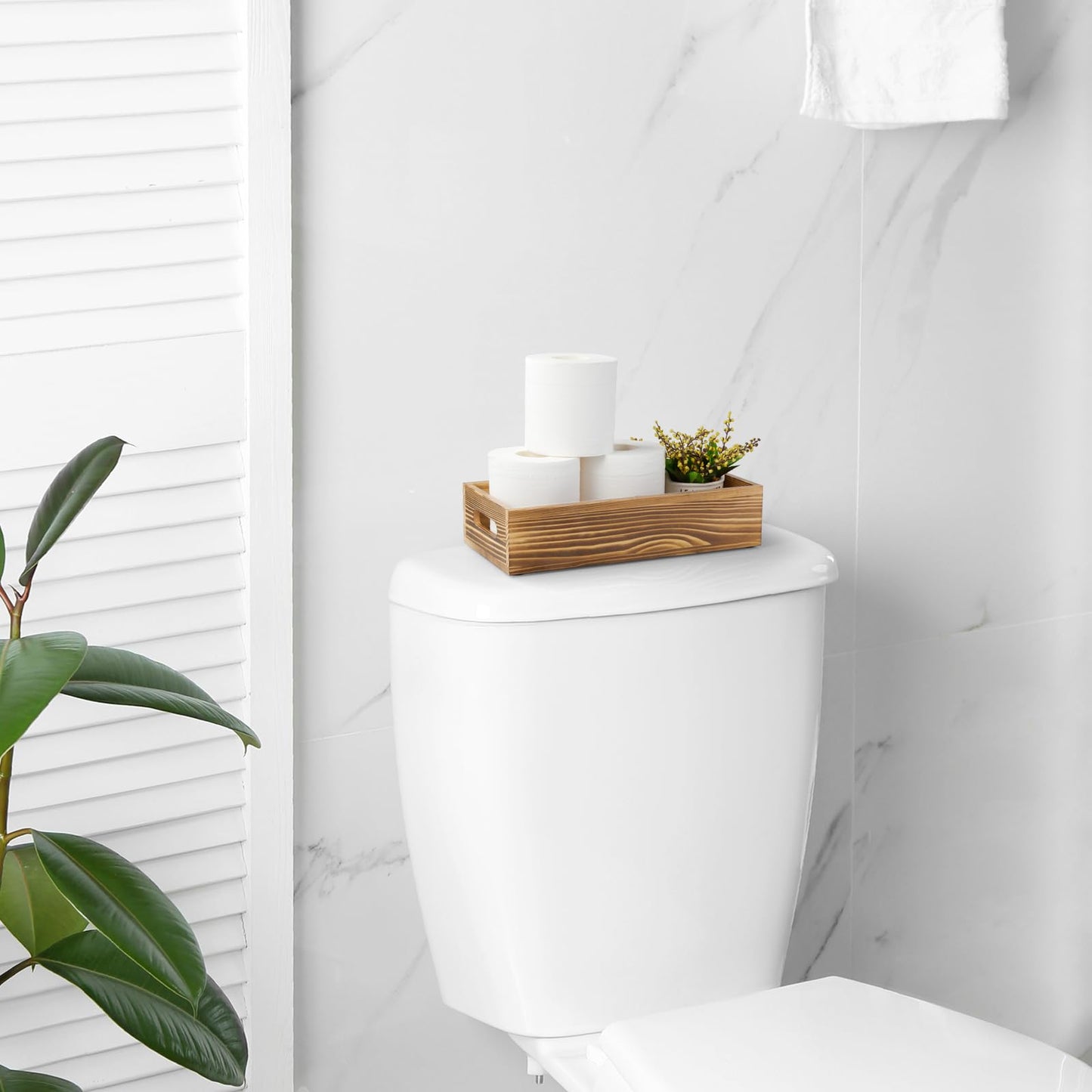 ALELION Bathroom Basket for Toilet Tank -Wooden Decorative Back of Toilet Basket Organizer for Organizing Paper, Towels, and Bathroom Accessories, Brown