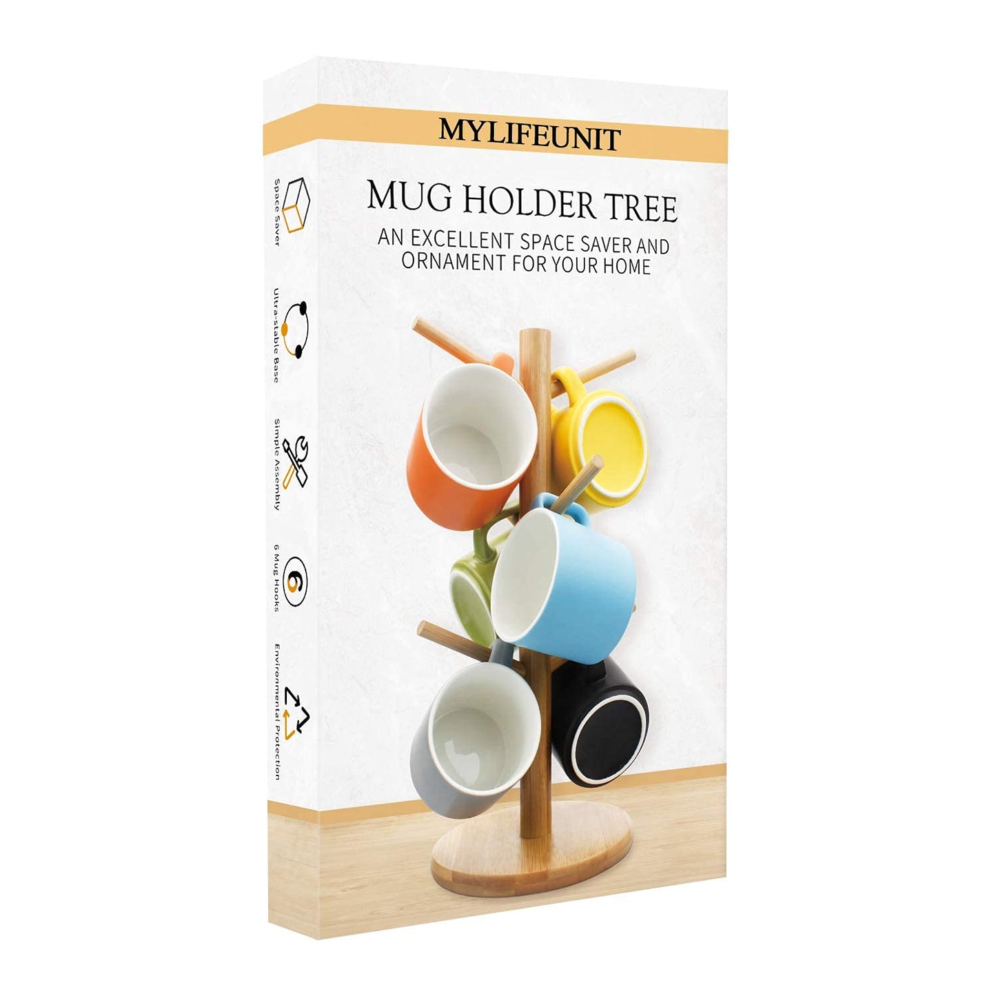 MyLifeUNIT Mug Holder Tree, Coffee Cup Holder with 6 Hooks (Yellow)
