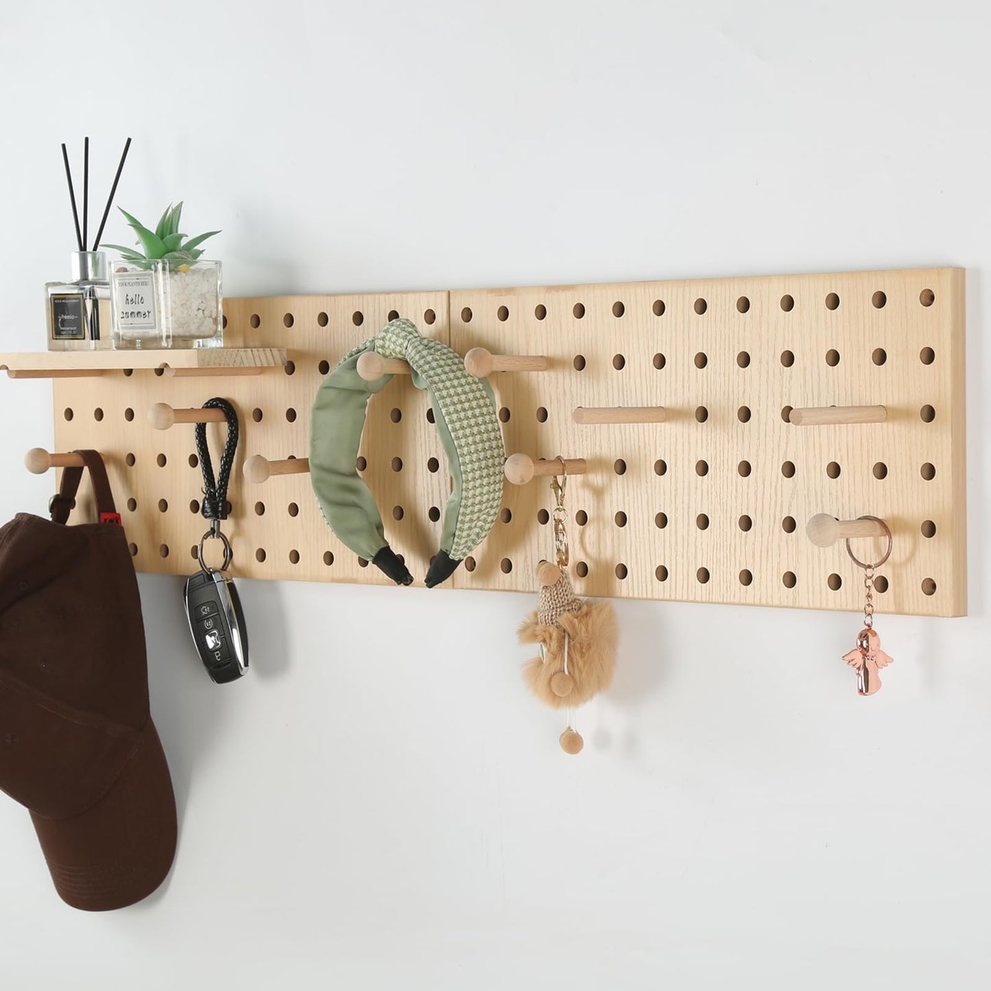 UMICAL 2 Pack Beige Wooden Pegboard Modular Wall Organizer