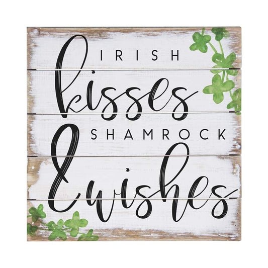 Simply Said, INC Perfect Pallets Petites Irish Sign - Irish Kisses & Shamrock Wishes - 8 x 8 inch Wood Sign - Irish Cottage Decor - Irish Gifts for Home - Made in USA - PET18688