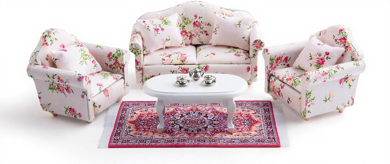 1:12 Scale Dollhouse Furniture 16 Pieces Wooden Sofa Set Living Room