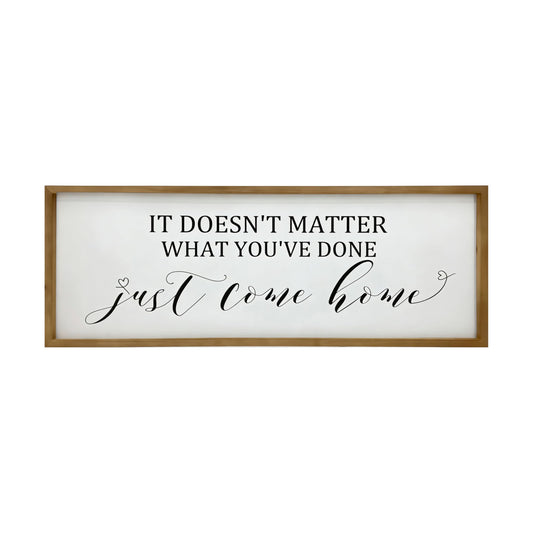 Sign Wall Decor Inspirational Quotes Wood Framed Kitchen Home Simple Hanging Wall Ar Decor Above Front Door Entryway, Family Love - 32'X12' (Just Come Home)