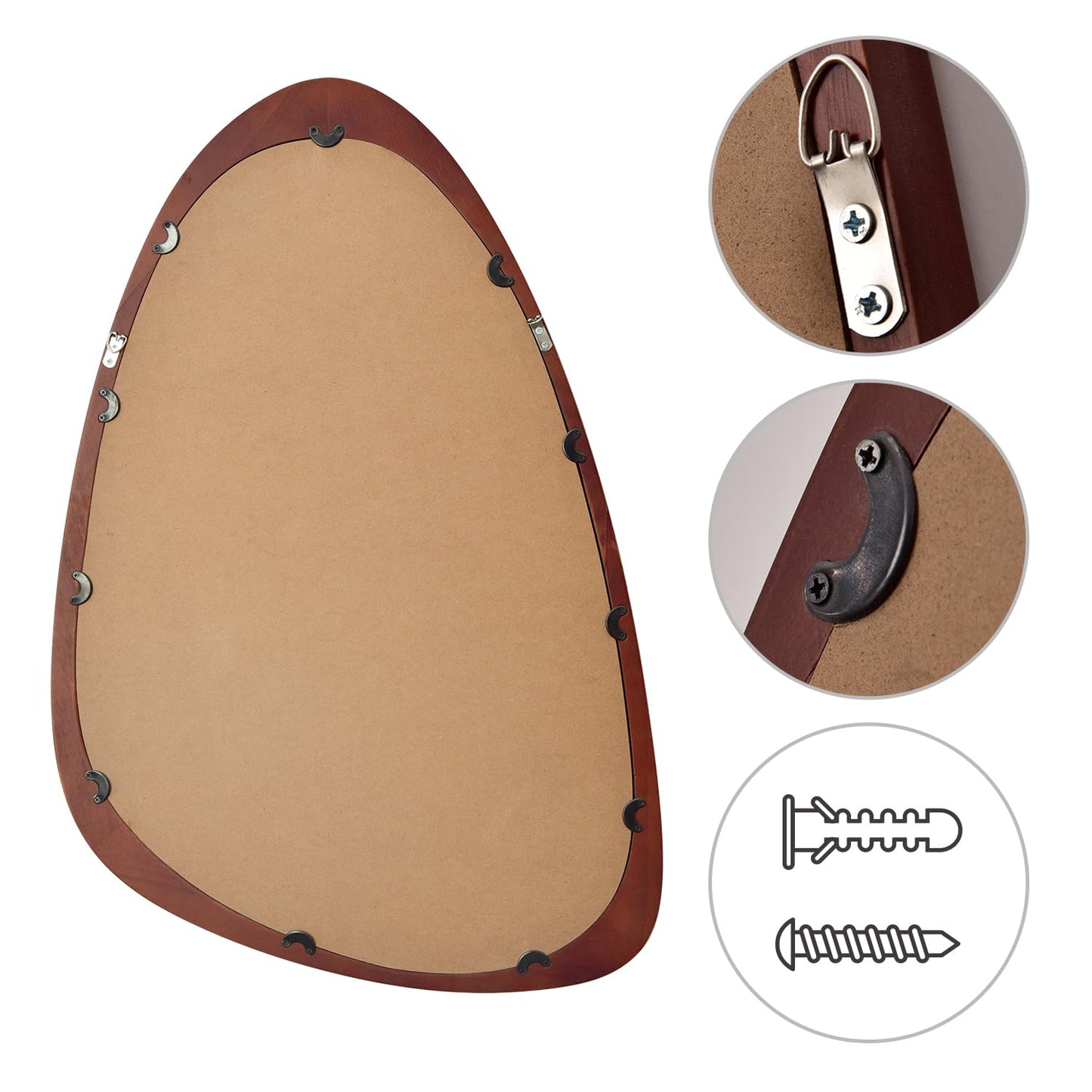 sawsile Irregular Wall Mirror for Bathroom,Wood Asymmetrical Rustic 19.5 x 30.5 inch Farmhouse Vanity Unique Walnut Decorative Large Mirror for Entryway,Bedroom,Living Room,Washroom