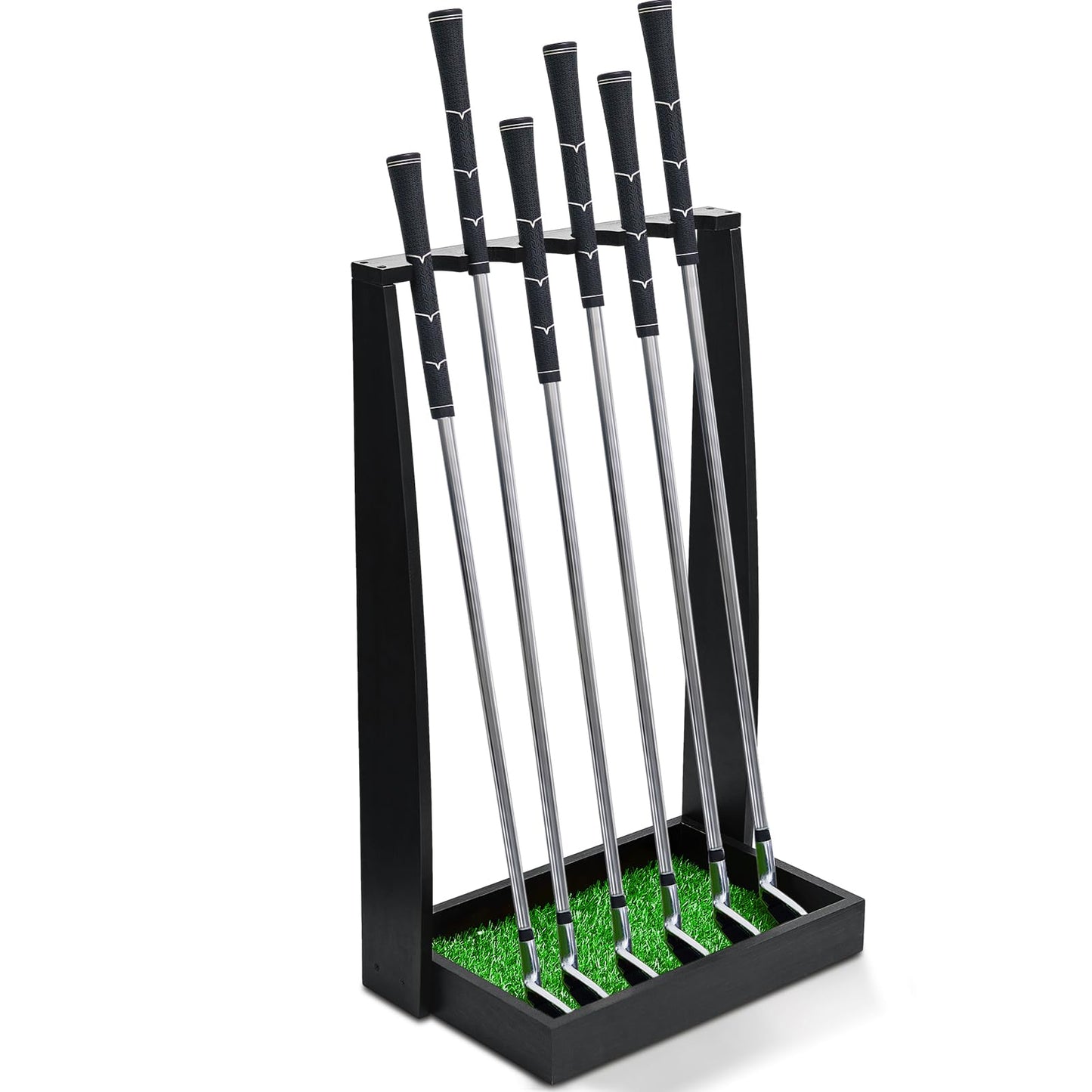 Lenwen Holds 6 Clubs Wooden Golf Putter Stand Golf Club Holder Stand Wooden Display Rack Floor Display Rack Club Organizer for Storage Sports Indoor Home Office Simulator Garage (Black)