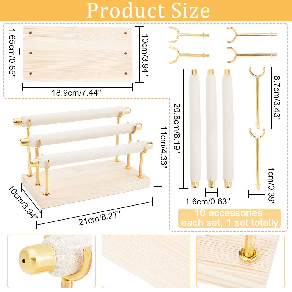 NBEADS 3-Tier Ring Display Stands, Wood Detachable Ring Organizer, Wooden Ring Holder with Golden End Jewelry Storage Organizer Tower Ring Display Jewelry Shelf (RDIS-WH0009-009-US6)