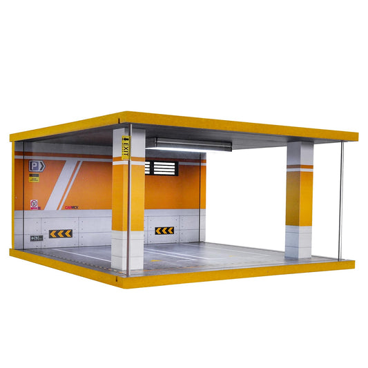cxiiuui Display Case Car Acrylic Cover 1/24 Scale Parking Garage Wooden Diecast Car Show Case 2 Parking Spaces Yellow and White