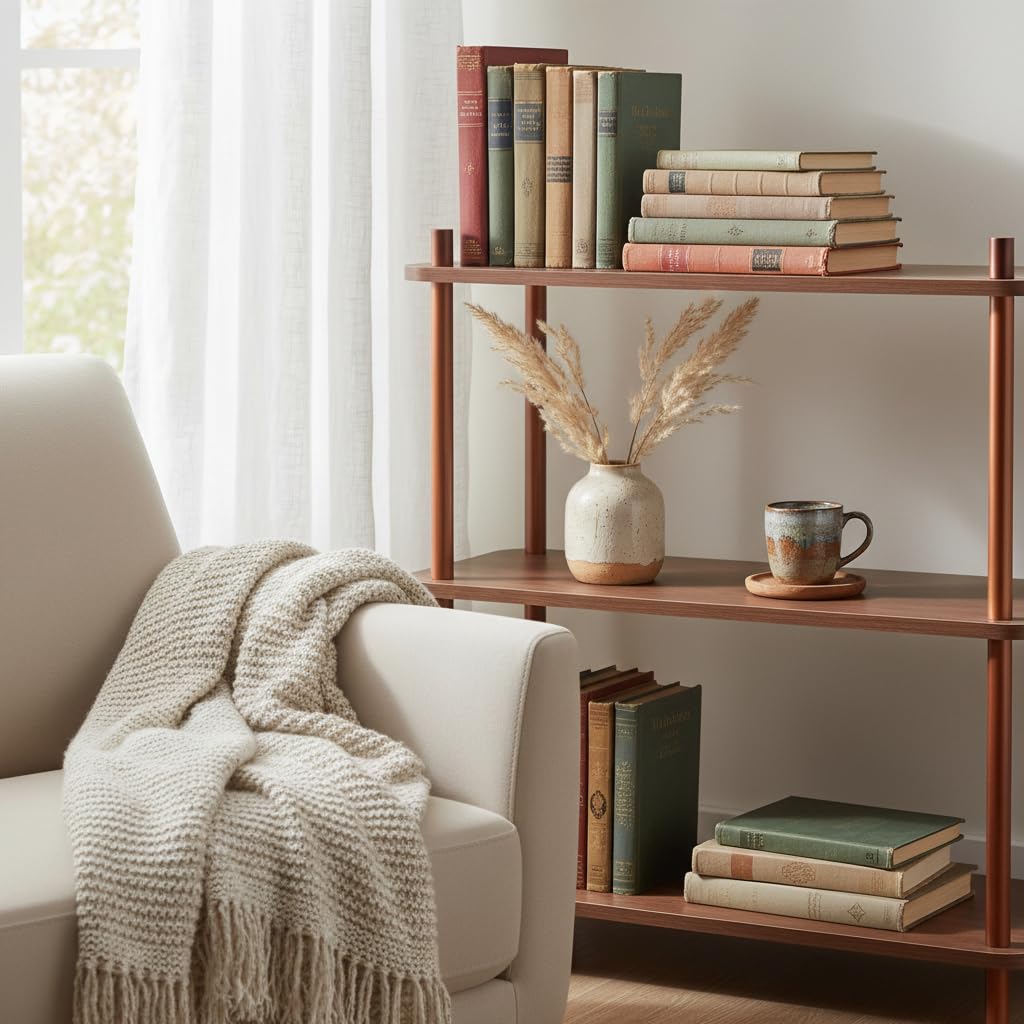 ALPOME 3 Tier Wooden Bookshelf, 31.5 Inch Modern Small Shelf Organizer, Sturdy Bookcase with 1" Thick Pillars for Home Office, Living Room, Easy No-Tool Assembly, Natural Wood Color