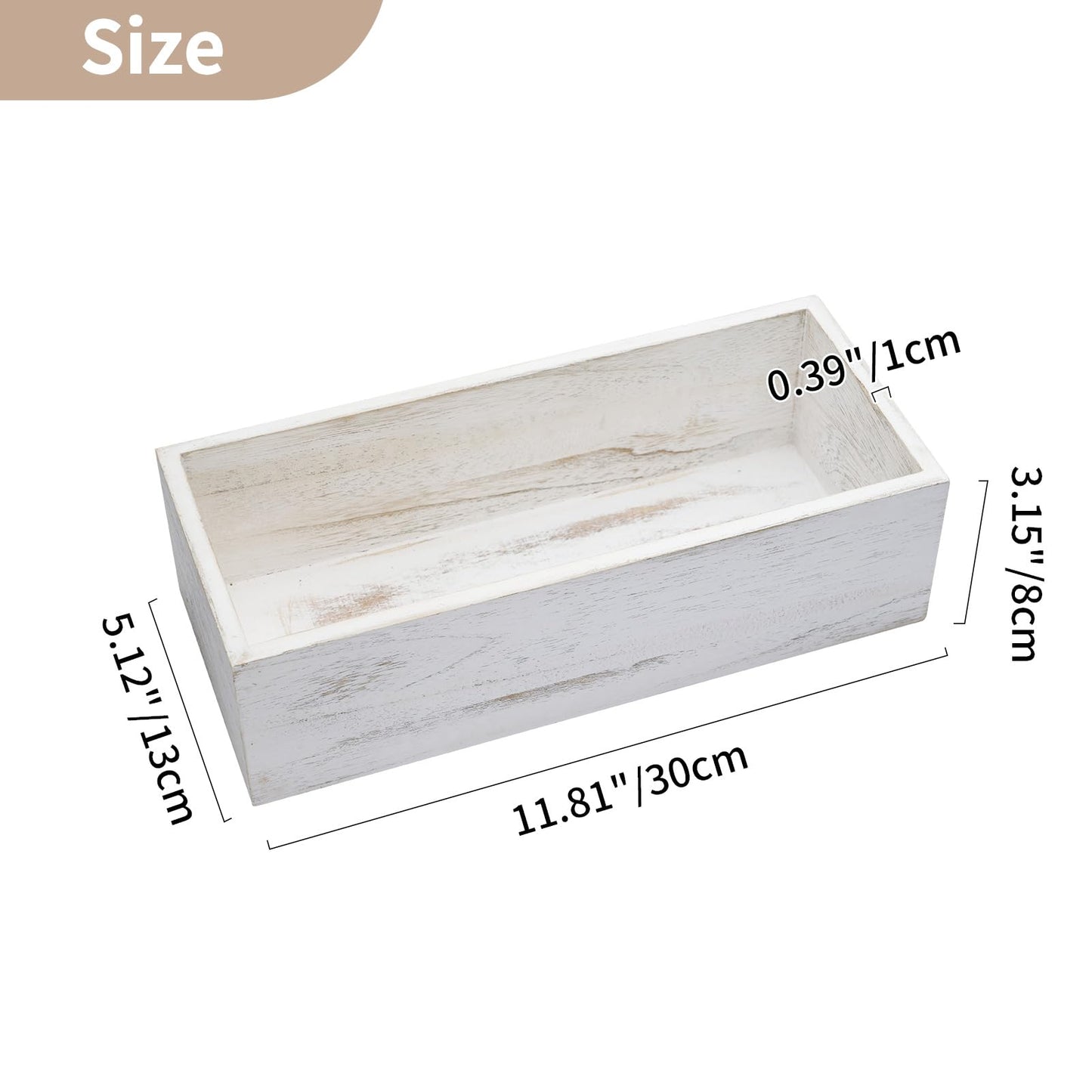 NUPTIO Wooden Box Centerpiece for Table: 2 Pcs 11.8" Long Wood Rectangle Planter Boxes - Farmhouse Washed White Planters for Fall Wedding Dining Living Room Window Mantel Table Decor