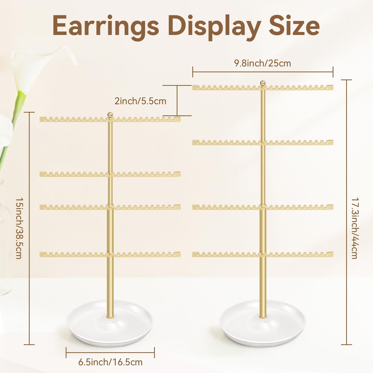 milylove 4-Tier Earring Holder Organizer Stand，Stud Earring Organizers and Storage with Ring Tray, Adjustable Earring Rack Jewelry Display Tree, 96 Holes and 88 Grooves for Earrings for Women Girls