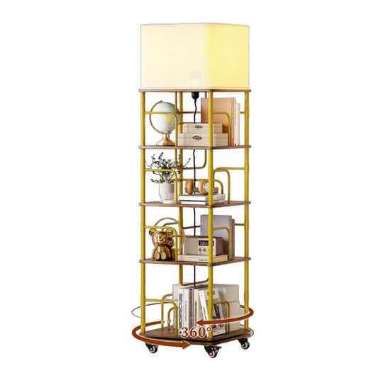 Quikraen Turosur 360° Rotating Corner Shelf with Wheels, 4-Tier Spinning Bookshelf with Adjustable 3-Color LED Light, Space-Saving Metal & Wood Shelf for Living Room,Bedroom,Office 4