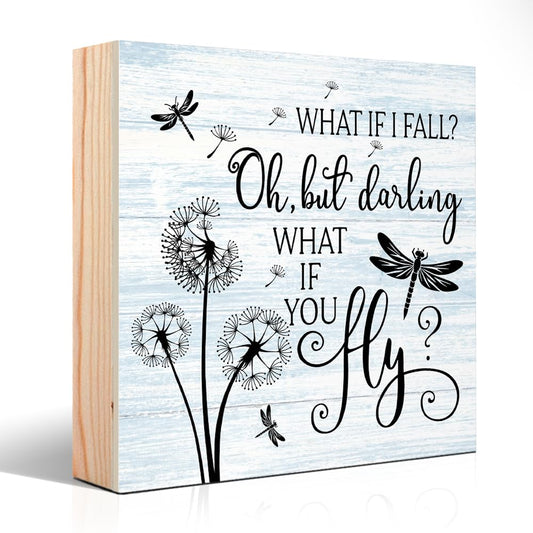 PUVOXHO But Darling What If You Fly Wooden Sign Desk Decor for Home Office Farmhouse Bedroom, Yoga Spa Room Decor, Inspirational Gifts for Women Boss Leader Supervisor Coworkers Family Friend BFF