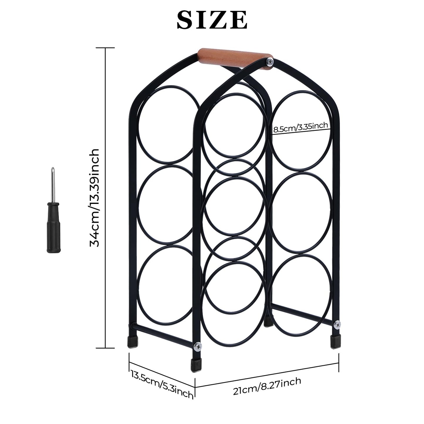 Yaltar Wine Rack countertop Wine Bottle Holder Metal Wine Rack, Industrial Style Honeycomb Design 6-Bottle Wine Storage with Wooden Handle, Easy Installation,for Home Kitchen Bar/Cabinet