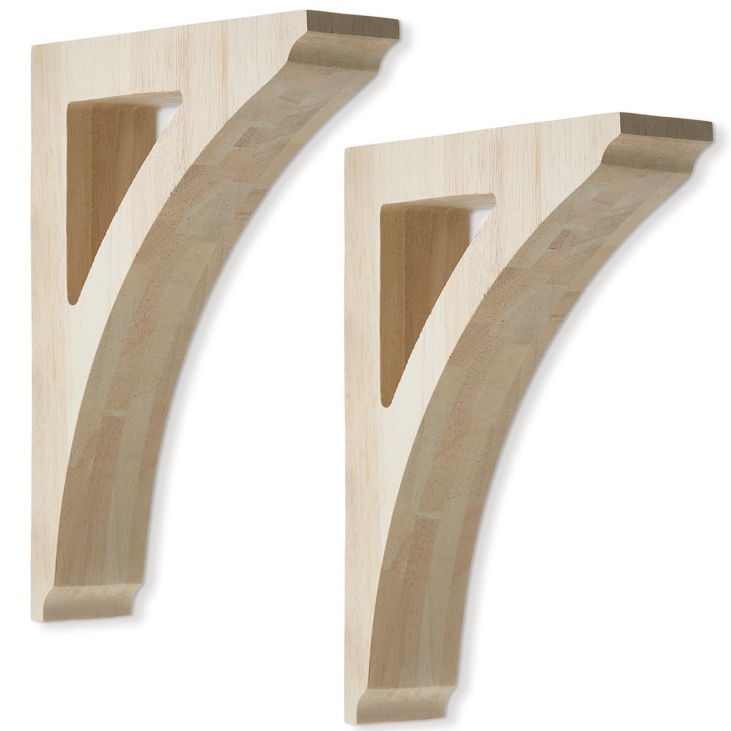Briwooody 2 Pcs 1 3/4" W x 6 1/2" D x 9" H Wood Corbels Wooden Shelf Brackets Unfinished Paintable Decorative Shelf Brackets with Hanging Hook for Doorway Countertops Home Book Shelves Cabinet