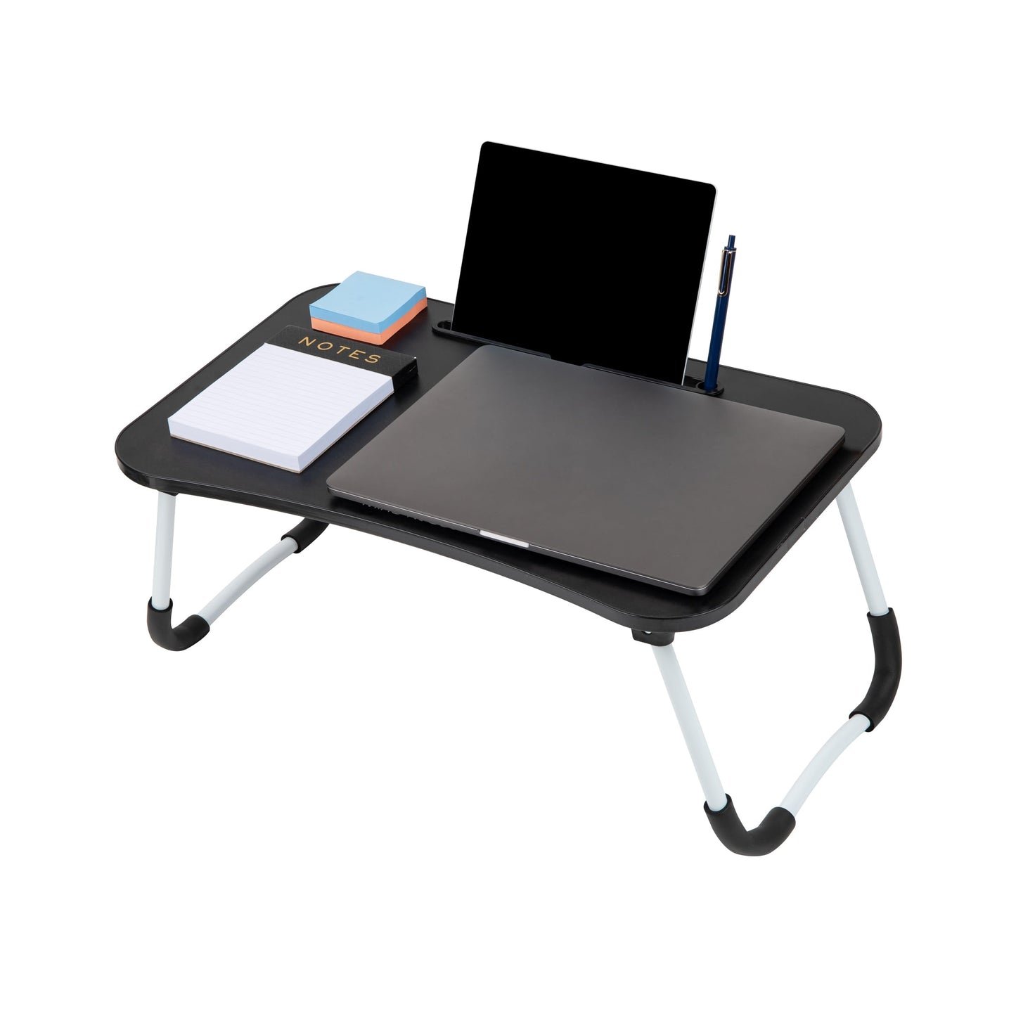 Mind Reader Lap Desk Laptop Stand with Folding Legs, Portable Bed Tray Table for Laptop, Breakfast, Reading, Crafts, MDF, Black