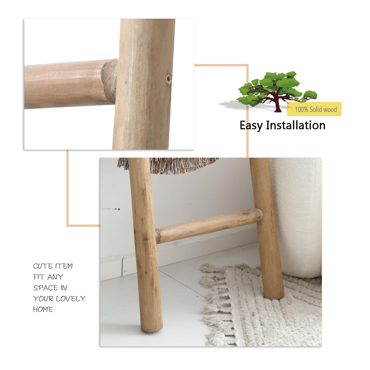 SwallowLiving Blanket Ladder, 57in Rustic Solid Wood Decor Rack