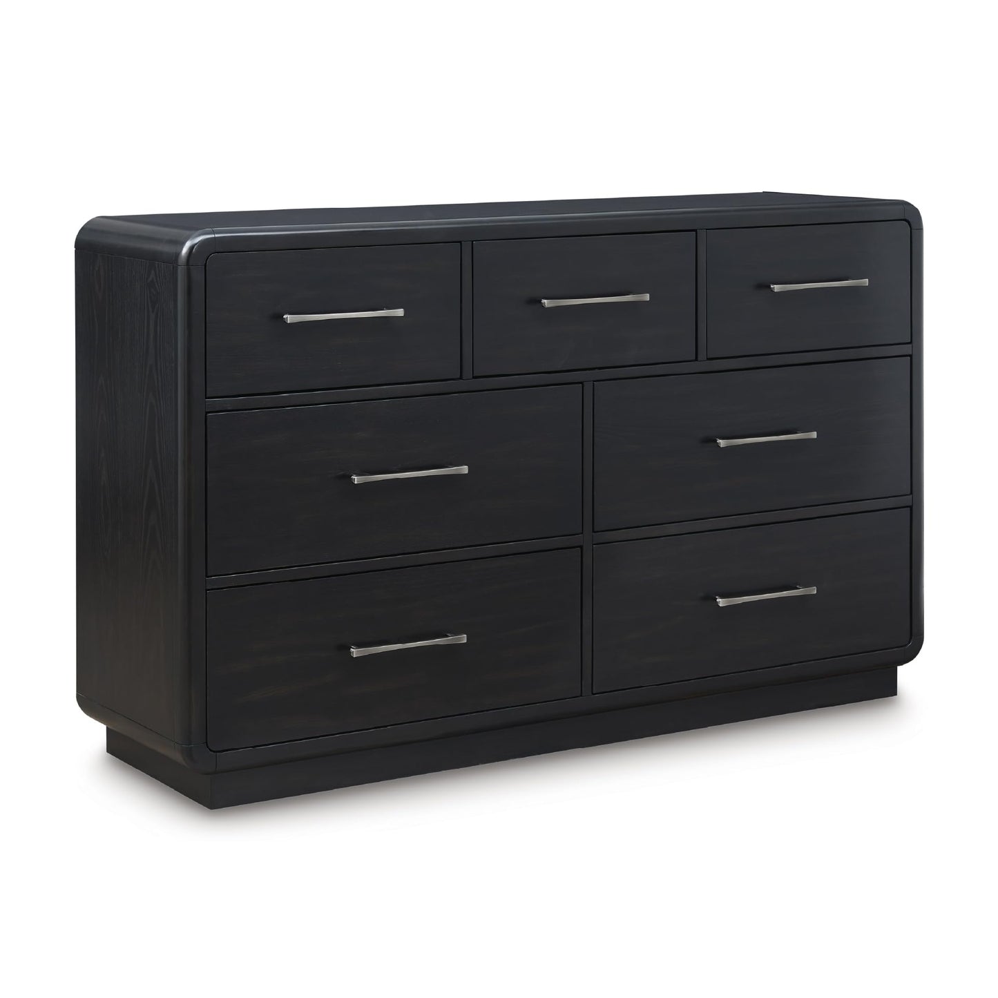 Signature Design by Ashley Rowanbeck Dresser, Black Wood 7 Drawer Chest for Bedroom, Hardwood Solids and Ash Veneer, Contemporary Storage for Master Suites, Black, 64" W