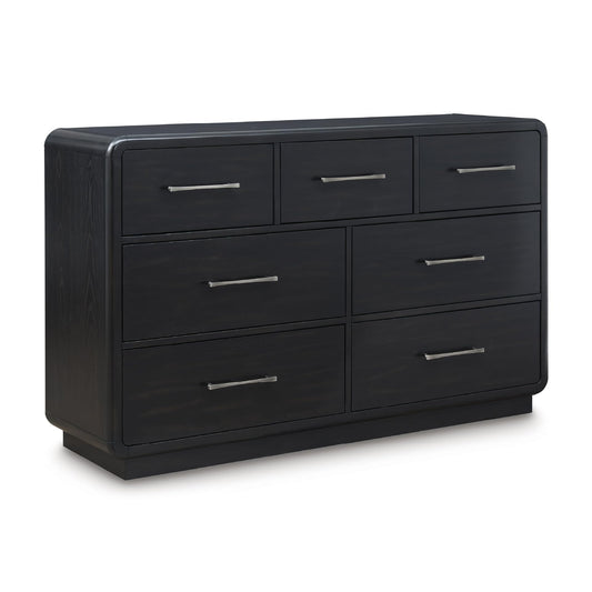 Signature Design by Ashley Rowanbeck Dresser, Black Wood 7 Drawer Chest for Bedroom, Hardwood Solids and Ash Veneer, Contemporary Storage for Master Suites, Black, 64" W