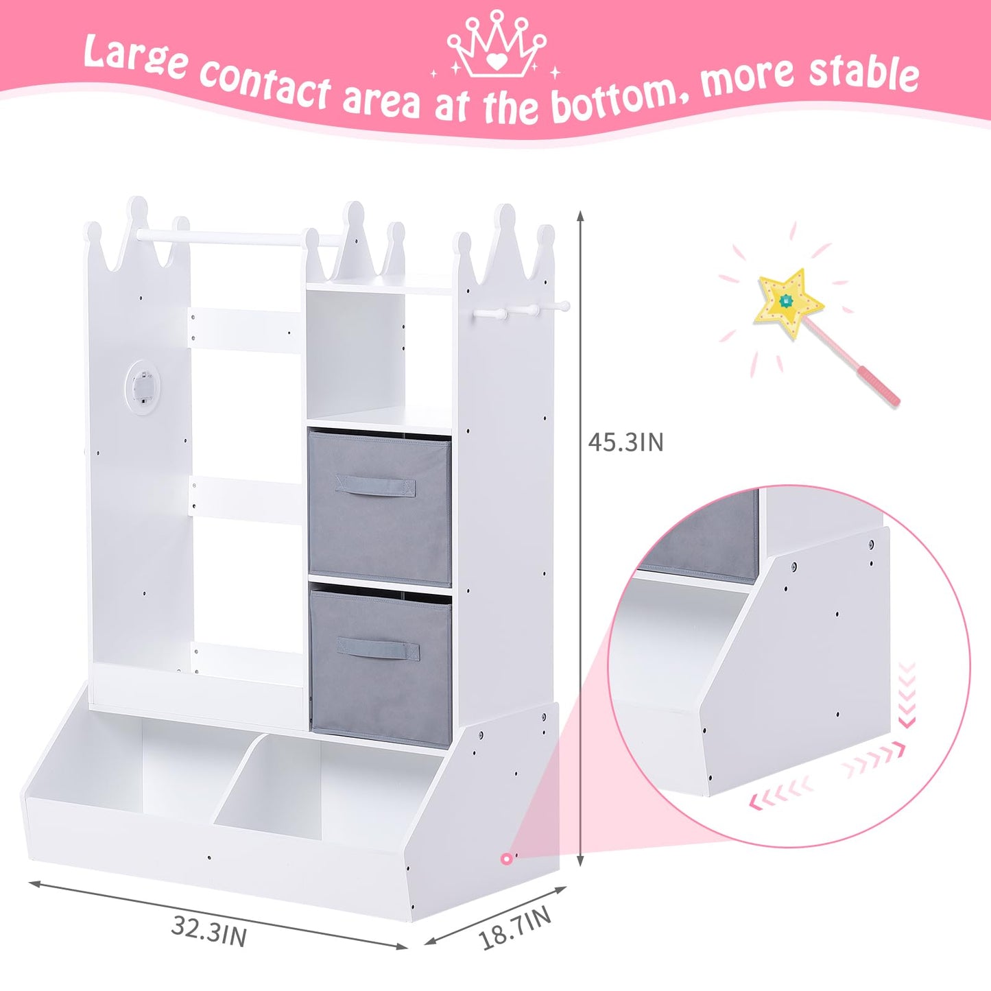 JoanKaren Dress-Up Storage for Girls - Ample Storage, Mirror with Touch Light, Multi-Functional Organizer, White